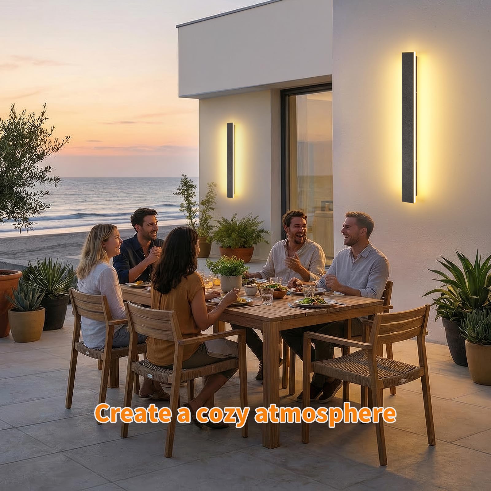 Ketom Applique da Esterno/Interno Moderno Nero, Impermeabile IP65 | Lampada da Parete Esterno LED, Metallo Lineare Lunga Barra LED, per Balcone Giardino Veranda Via, Bianco Caldo 30000K, 60cm