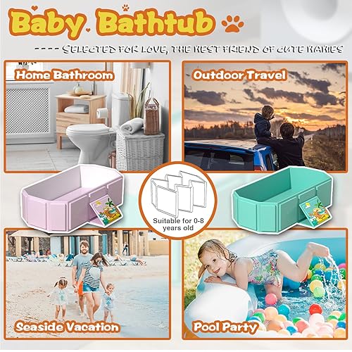 Miniatura 5 de Bañera plegable para bebés, bandeja de ducha antideslizante portátil para niños, bañera para niños pequeños con tapón de drenaje, piscina de agua