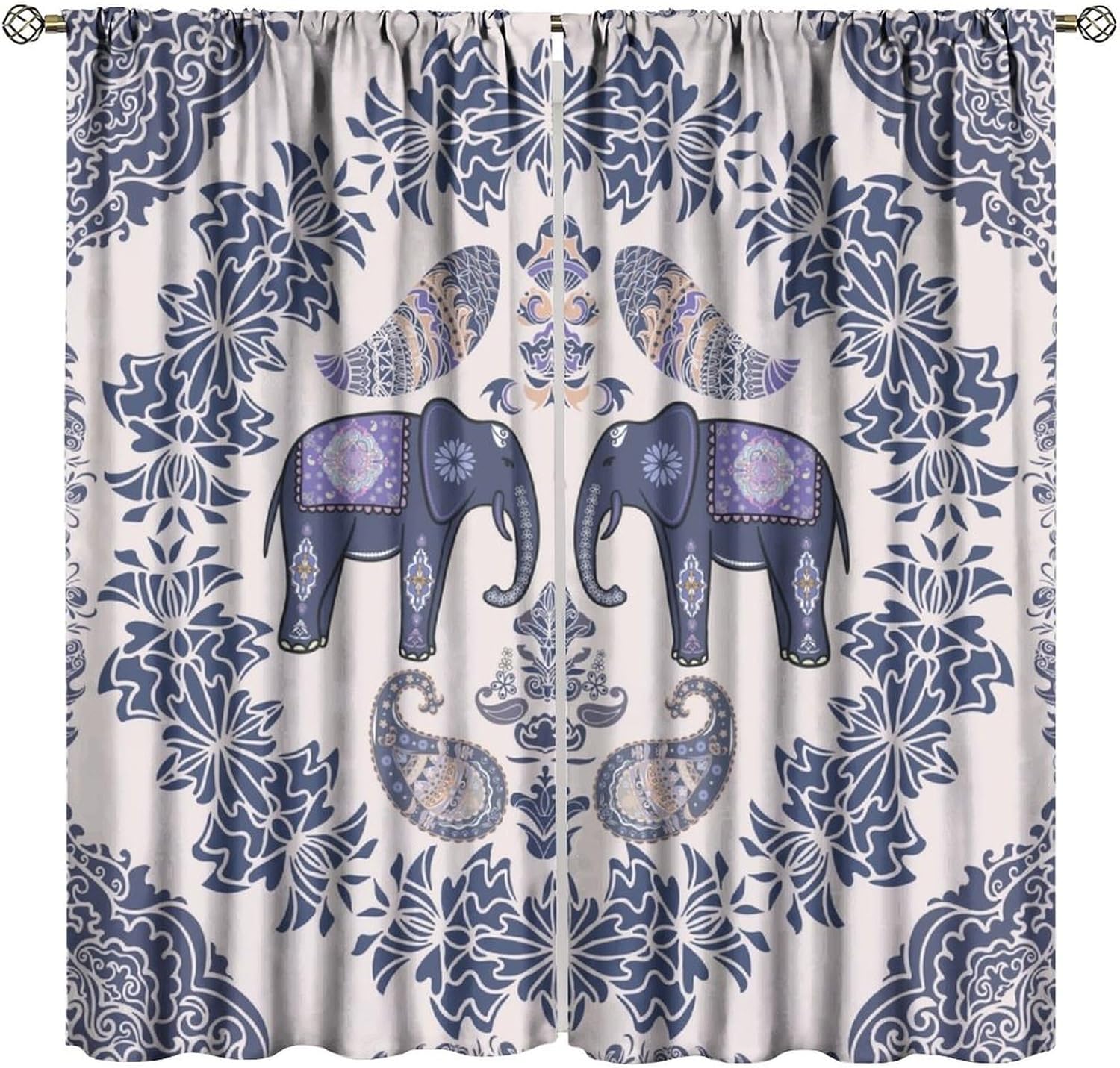 Boho Elephant Curtain Bohemian Animal Peacock Mandala Flower Pattern Print Blackout Window Drapes for Bedroom Living Room Kitchen Cafe Decor （W27.5xL63 Inch） x2 Panels