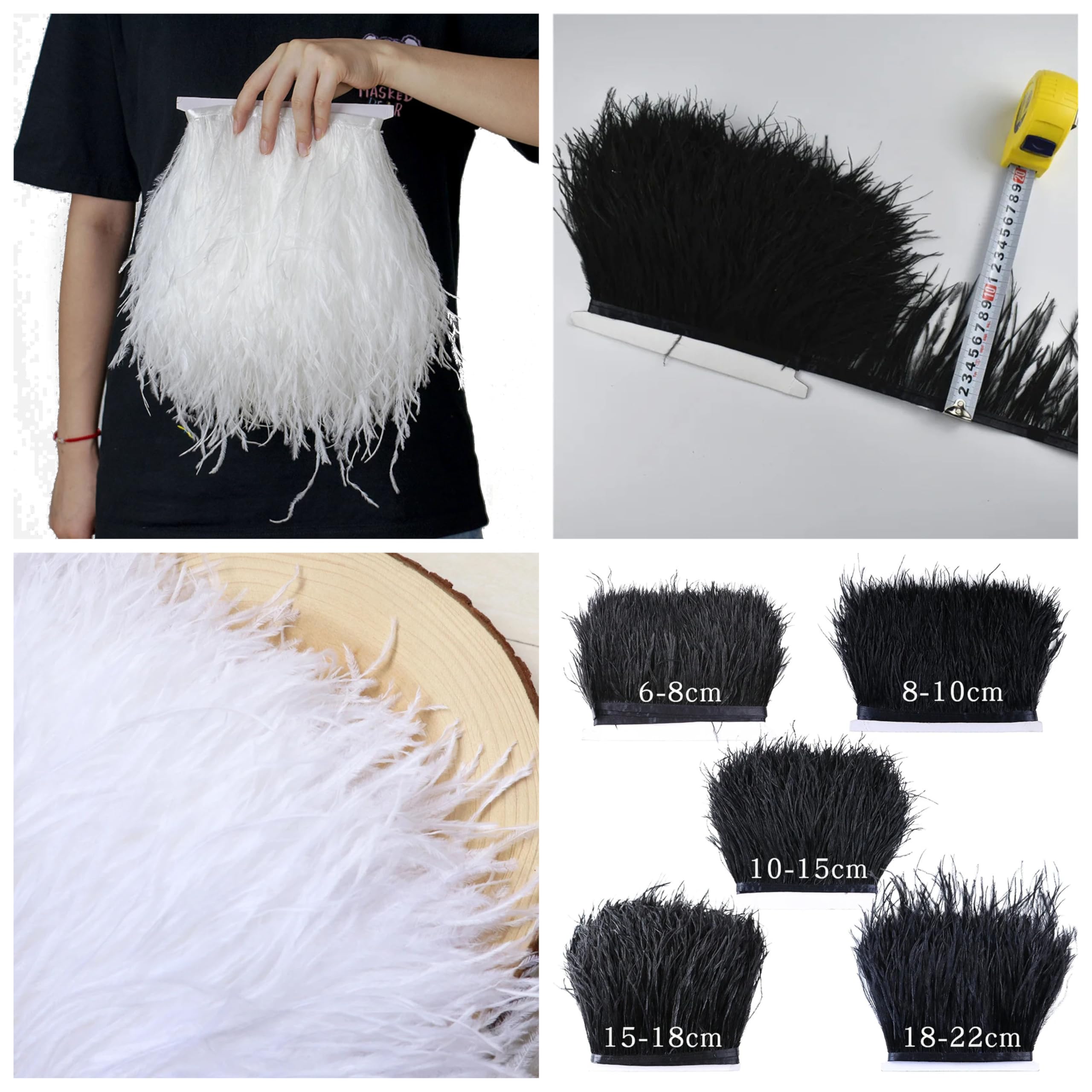 Nastro Piume Struzzo 10-15cm - Frange In Piume Naturali Per Fai Da Te, Costumi E Decorazioni, 3 Metri Blu Chiaro - Foto 2