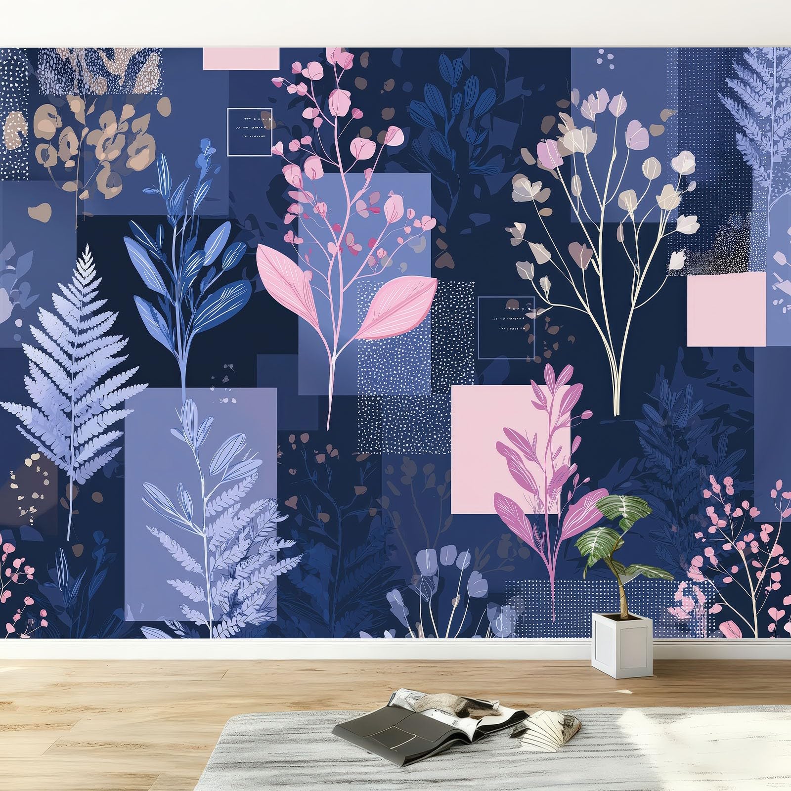Fototapeta 3D, geometria roślin i kwiatów, 350 x 256 cm, tapeta z włókniny, fototapeta, tapeta ścienna, tapeta ścienna, sypialnia, salon, pokój dziecięcy, nowoczesna dekoracja ścienna