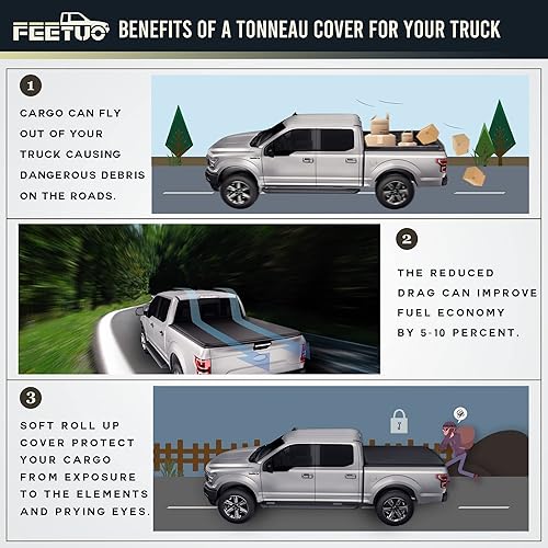 Miniatura 7 de FeeTUO Cubierta tonneau enrollable suave para camioneta Frontier 2005-2022 y Suzuki Equator 2009-2012 595 pulgadas
