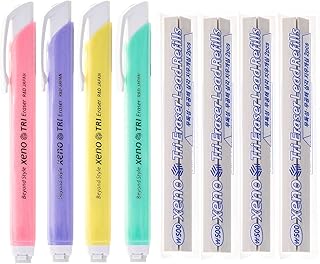 Tri-II Retractable Click 4 Erasers and 8 Refills (Assorted Colors Bundle)