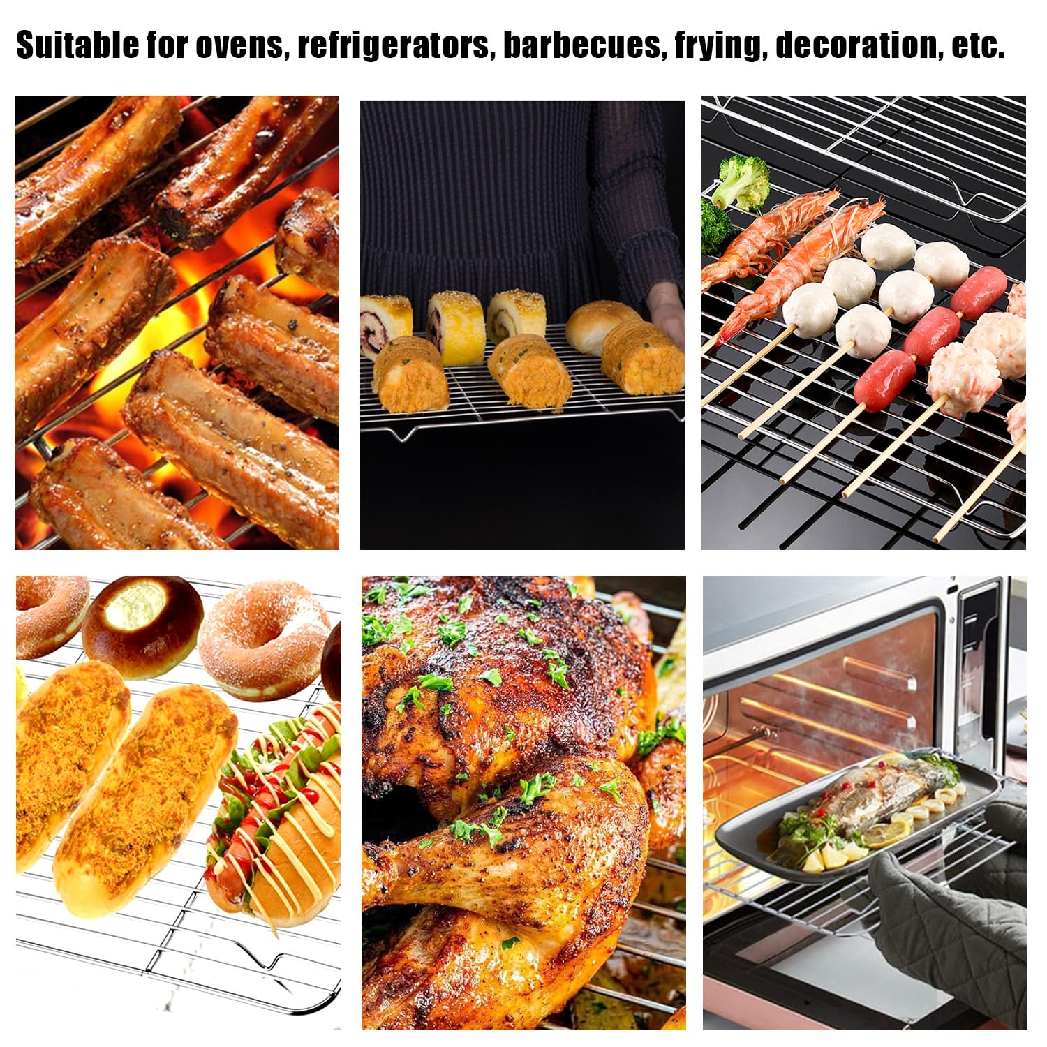 Grille Patisserie Refroidissement 35x22cm Acier Inoxydable 4 Pièces pour Cuisine Gâteaux