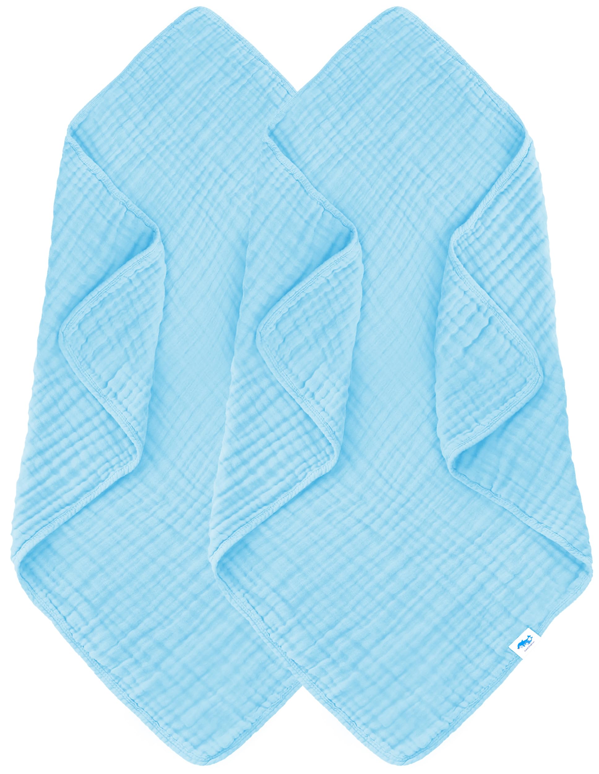 SWEET DOLPHIN Muslin Baby Bath Towels Blanket - 2 Pack 100% Cotton Towel for Babies, Infants, Toddlers - 40x40Inch - Highly Absorbent, Blue