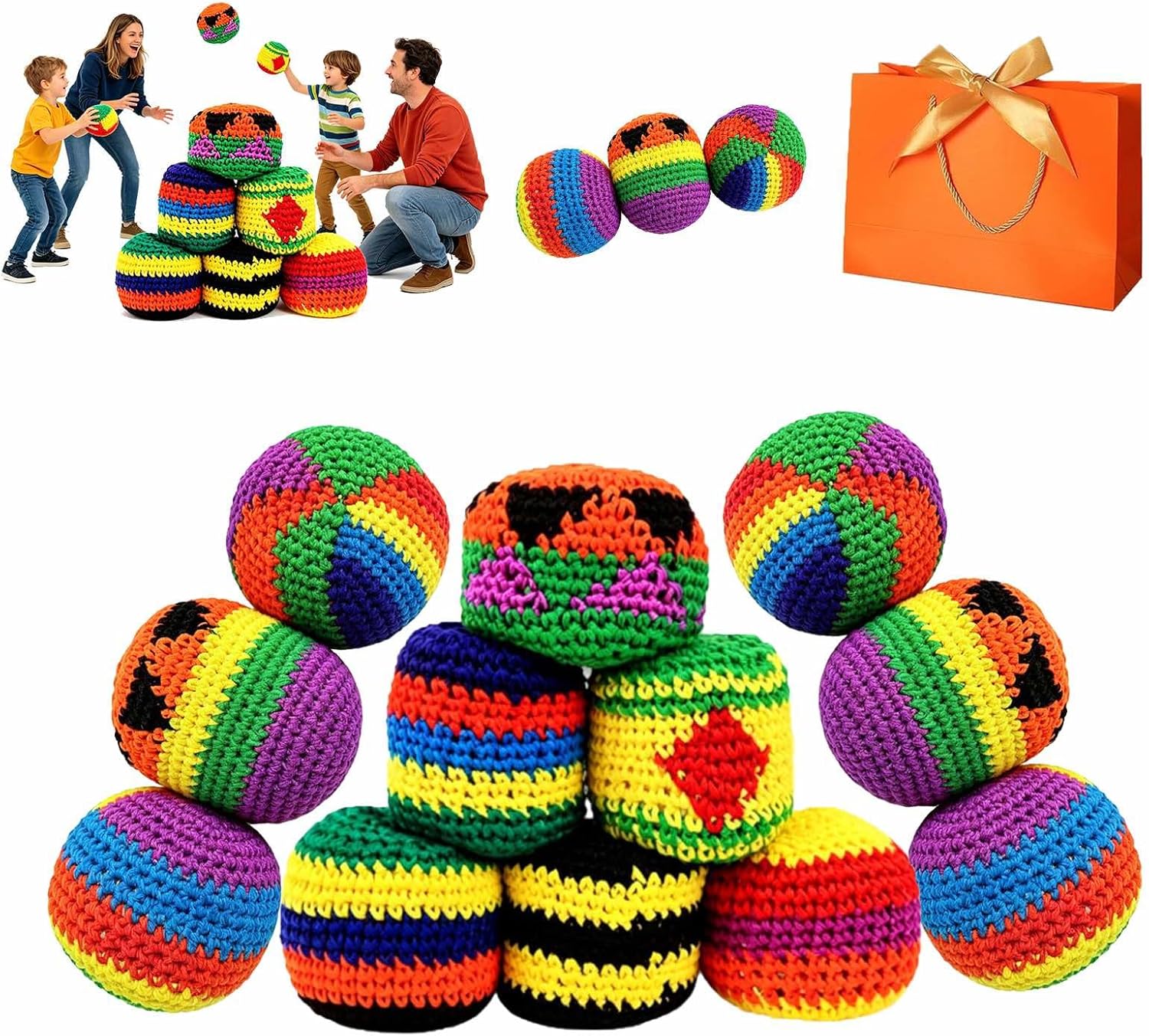 6/12/18pcs Knitted Footbags Set, Handmade Crochet Bag for Adults Kids, Colorful Juggling Footbag for Outdoor Party Game, Stress Relief Handwoven Toss Pack for Friends Family
