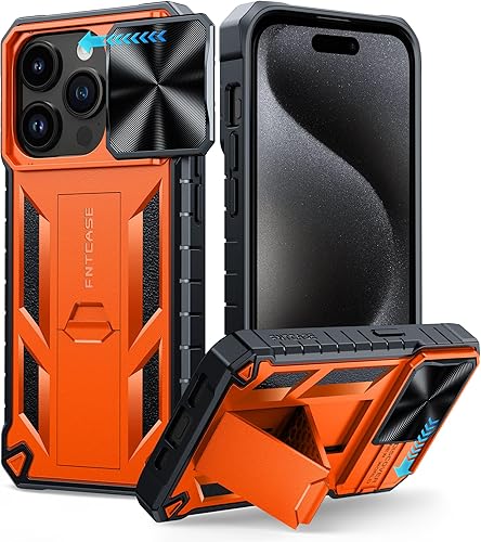 FNTCASE Funda para iPhone 15 Pro protección contra caídas y golpes de grado militar con soporte y tobogán  Protección resistente con textura de