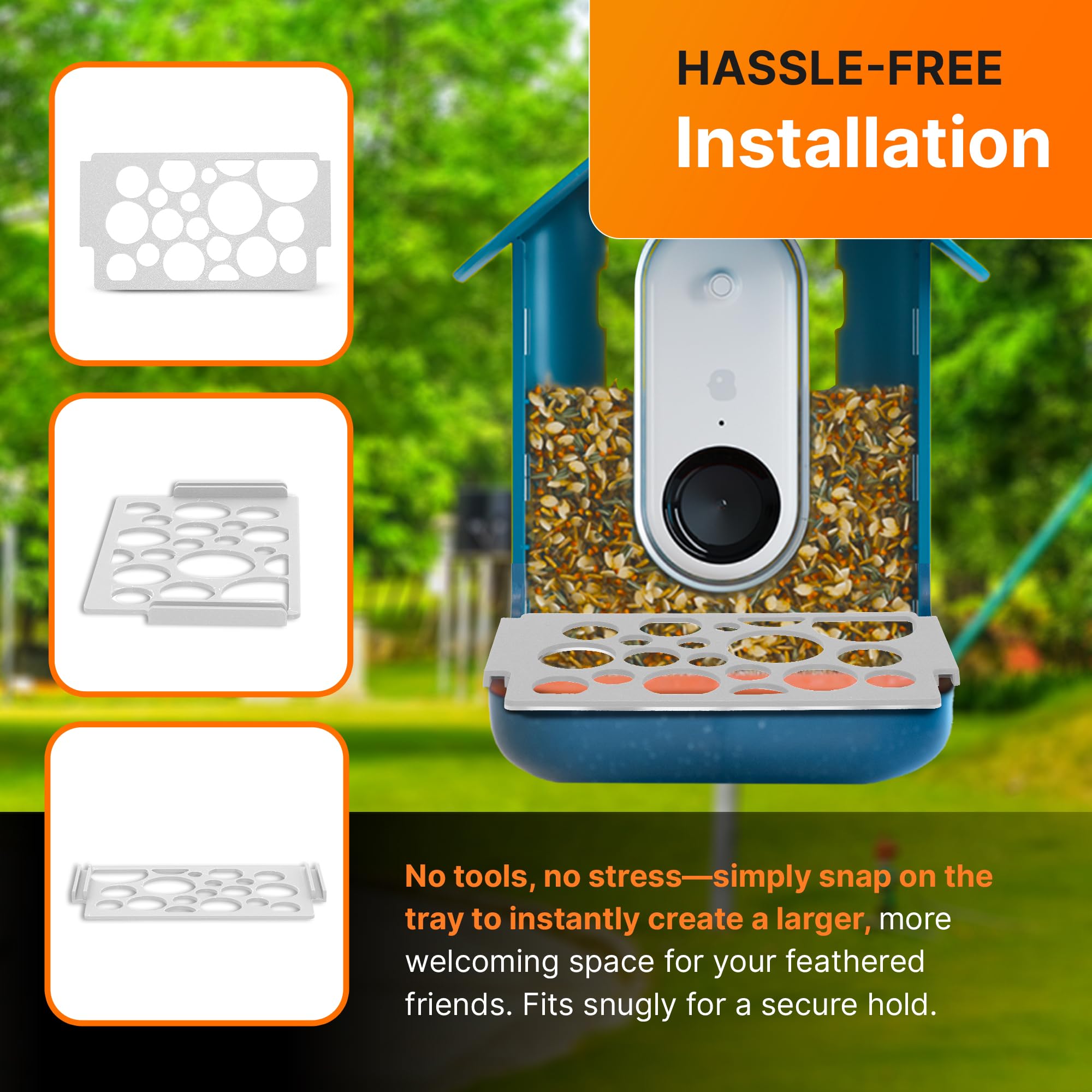 SplashNColor - Bandeja de alimentación compatible con BirdBuddy, percha para pájaros al aire libre para alimentar a múltiples pájaros, accesorios para pájaros, comederos duraderos y resistentes a la