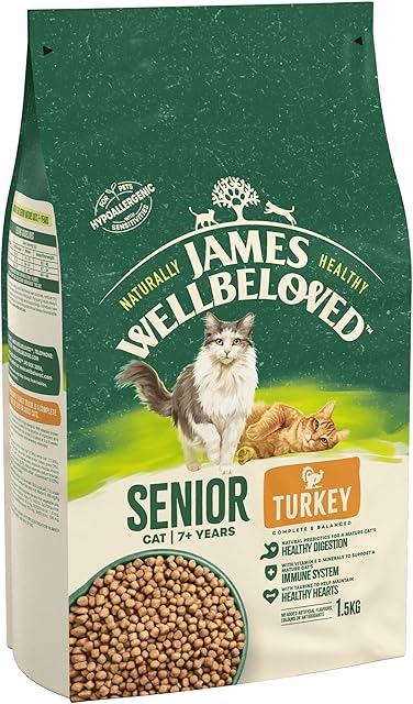 James Wellbeloved Complete Hypoallergenic Senior Dry Cat Food Made With 100% Natural Ingredients and One Source of Animal Protein (Turkey), 1.5 kg