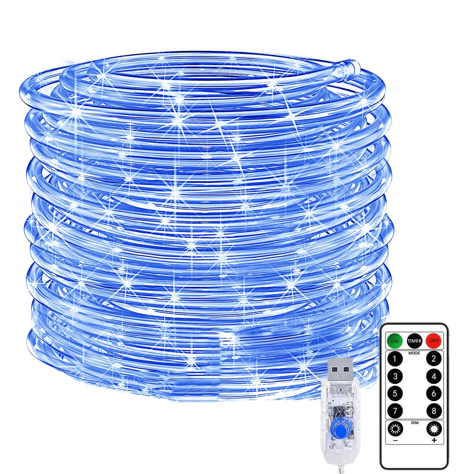 KINGCOO Rope Pipe String Lights, Waterproof 12M 120LED Copper Wire Tube Fairy Lights USB Powered with Remote Timer for Outdoor Indoor Garden Wedding Christmas Party Camping Tent Decoration (Blue)