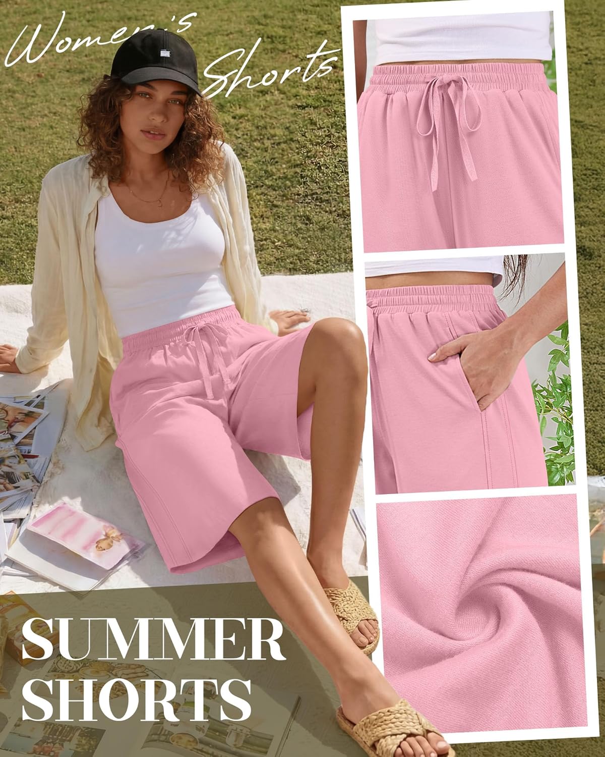 3 Pack Women's Bermuda Shorts Summer Drawstring Elastic Waisted Comfy Casual Sweat Long Shorts