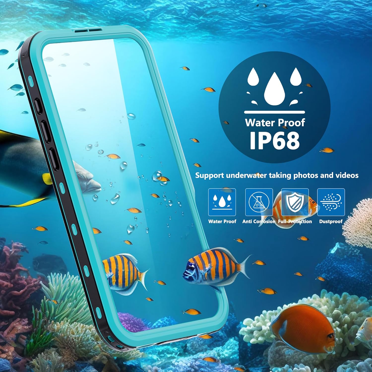 for iPhone 16 Plus 6.7 inch Waterproof Rugged Magnetic Case, Built-in Screen Protector, Dustproof Shockproof, Black, Teal