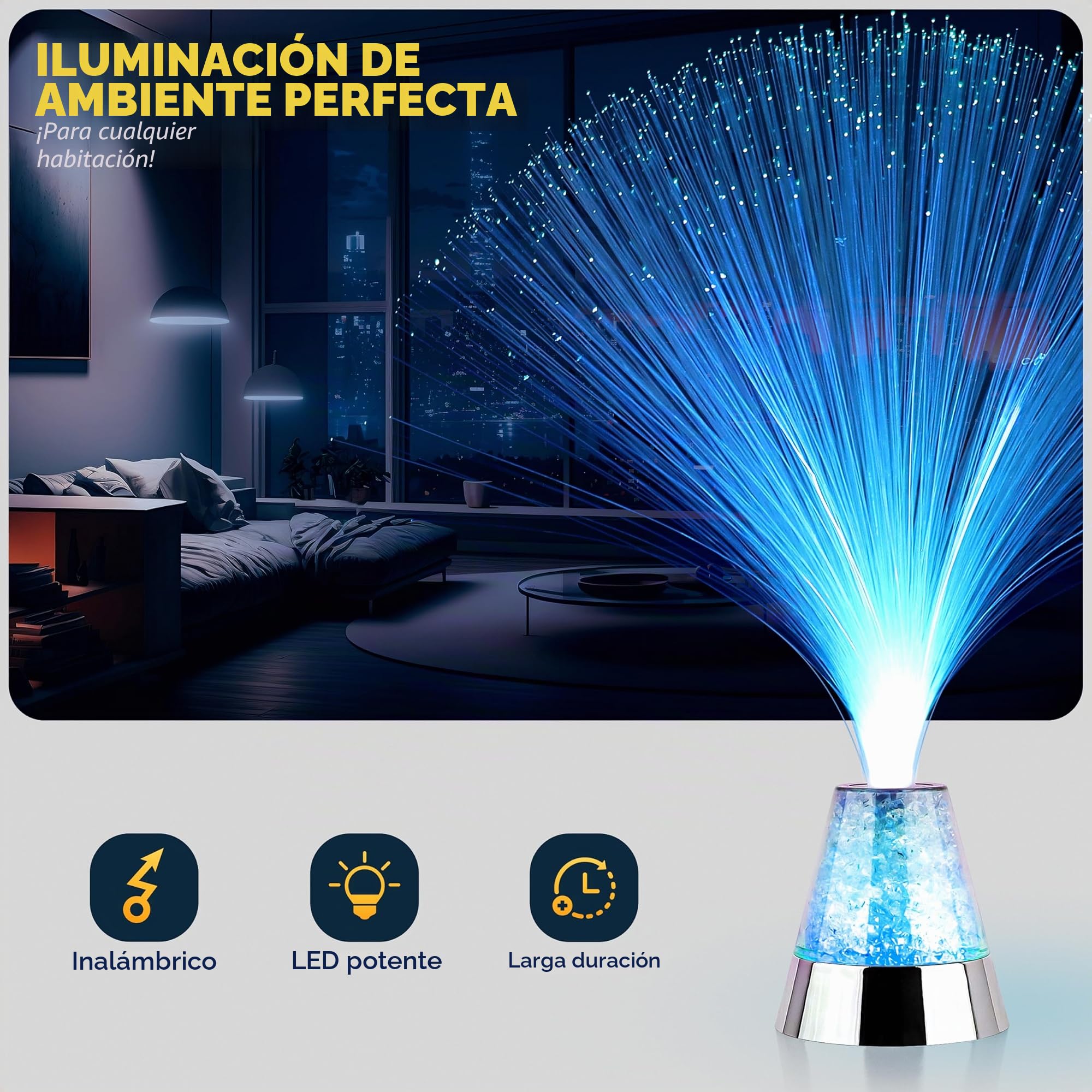 The Glowhouse Brand - Lámpara de fibra óptica cambiante (base de cristal, 33,02 cm, incluye pilas)