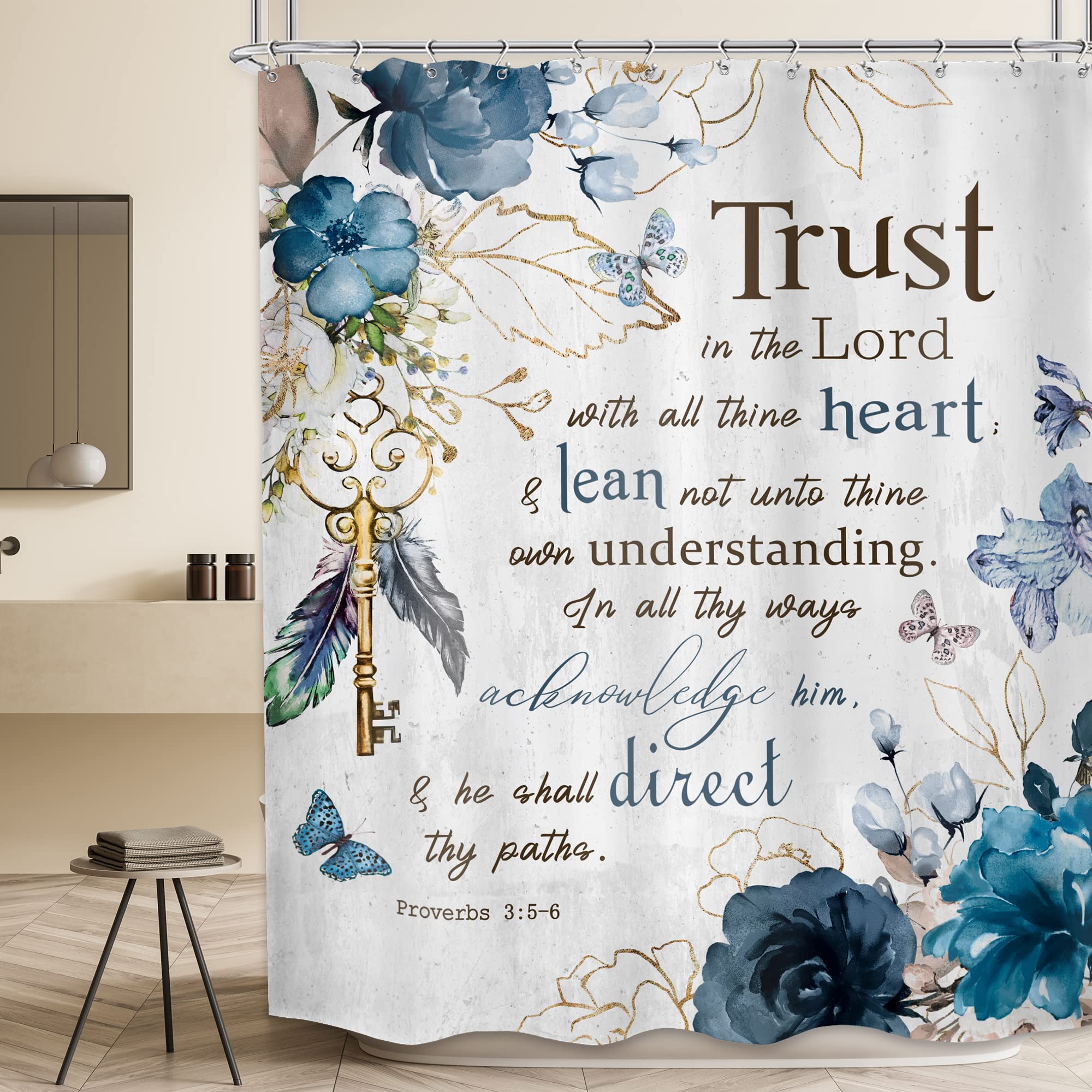 Black Girl Shower Curtain - Teal Floral With Positive Quote, 60x72 Inches, Waterproof Polyester