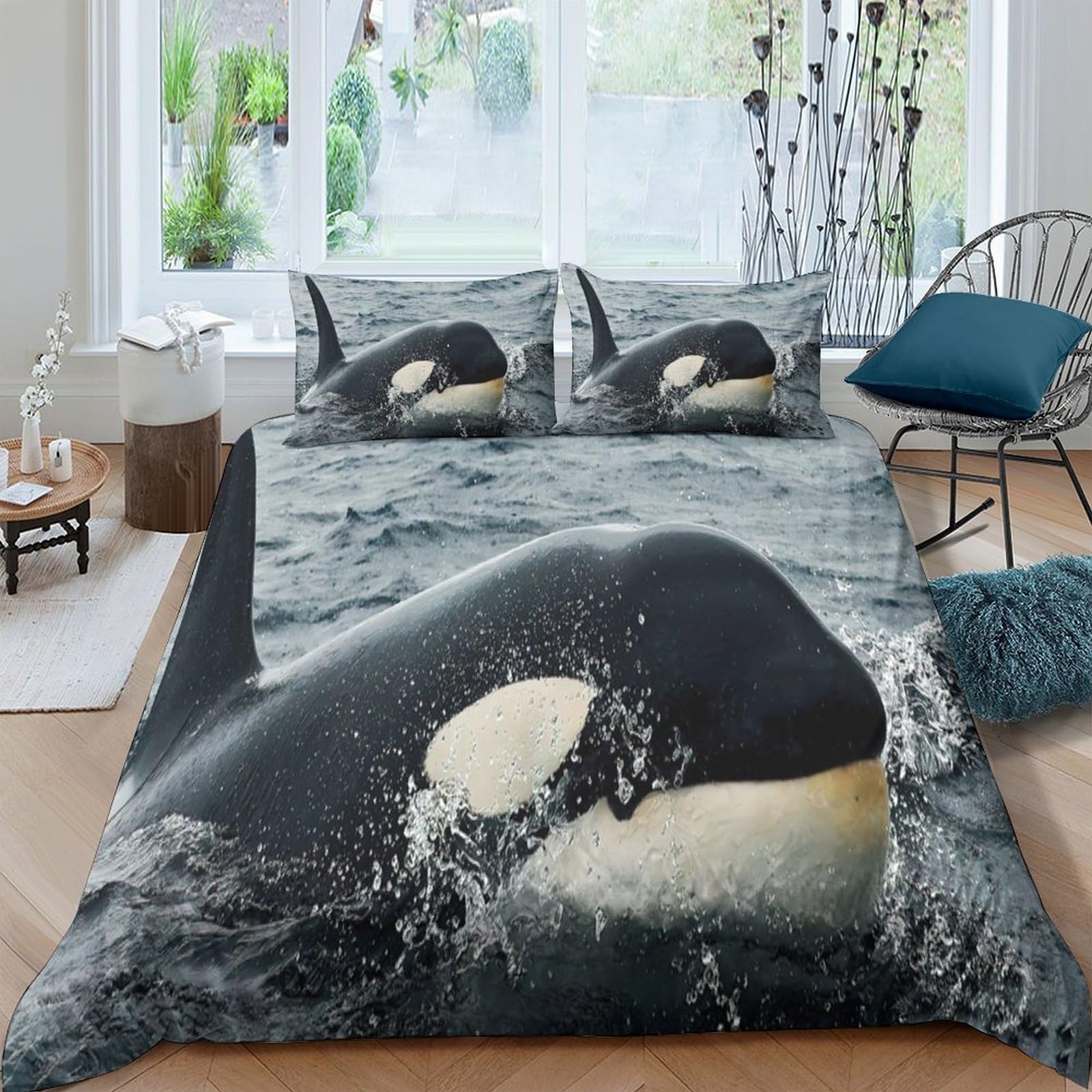 Ctjqhvkz Style-6 3D Printed Orca Ocean Fitted Sheet Microfiber Soft Waterproof Whale Sea Bed Cover For Bedroom Guest Room Decor Single（135X200cm）