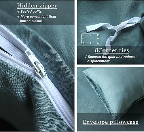 Miniatura 5 de XZ XIFA Funda de edredón de lino azul tamaño Queen, 100% lino francés lavado con cierre de cremallera, refrescante para personas que duermen con