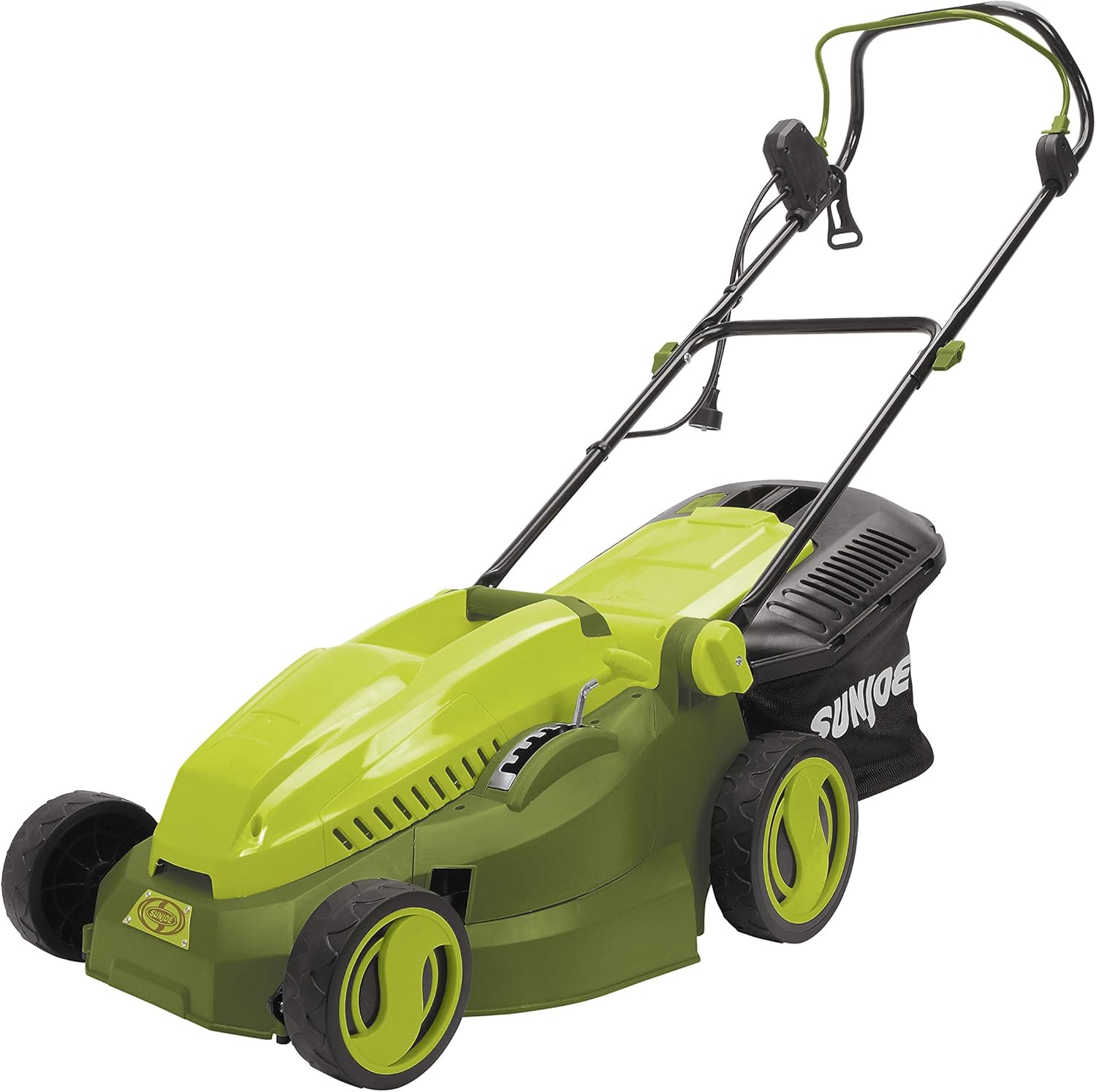 review Sun Joe MJ402E 16-Inch 12-Amp Electric Lawn Mower + Mulcher, 6-Position Height Adjustment, 9.3-Gallon Detachable Grass Collection Bag