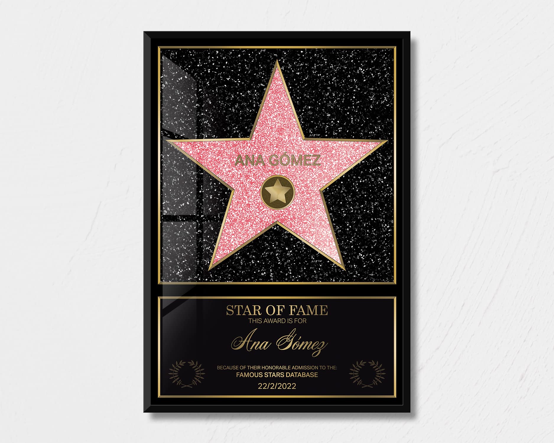 Panorama Étoile de la Renommée 21x30 cm - Cadre Personnalisé Star du Cinéma - Certificat Walk of Fame - Cadeau Original