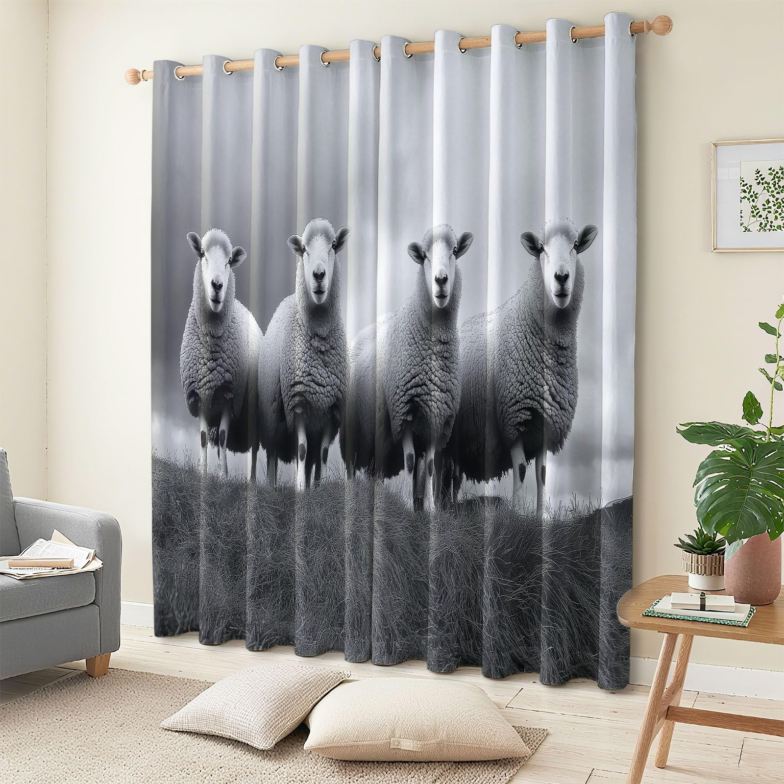 CozyRest Grau Ösenvorhänge für Schlafzimmer Wohnzimmer Schafherde Fotografie Verdunkelnder Ösenvorhang, 215 hoch Atmungsaktiv Energiesparvorhänge Behandlungsraumdekoration, 2 Paneele