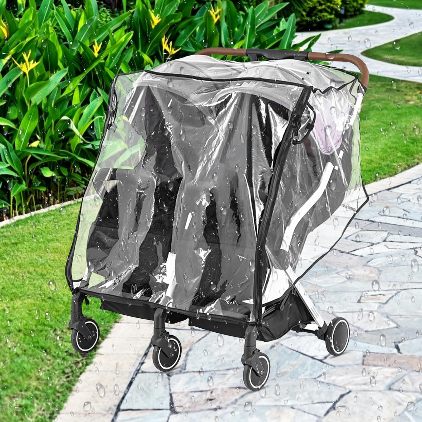 Kisangel Copertura antipioggia per passeggino doppio, scudo protettivo trasparente per passeggino affiancato, scudo impermeabile e antivento per gemellare, accessori da viaggio per neonati.