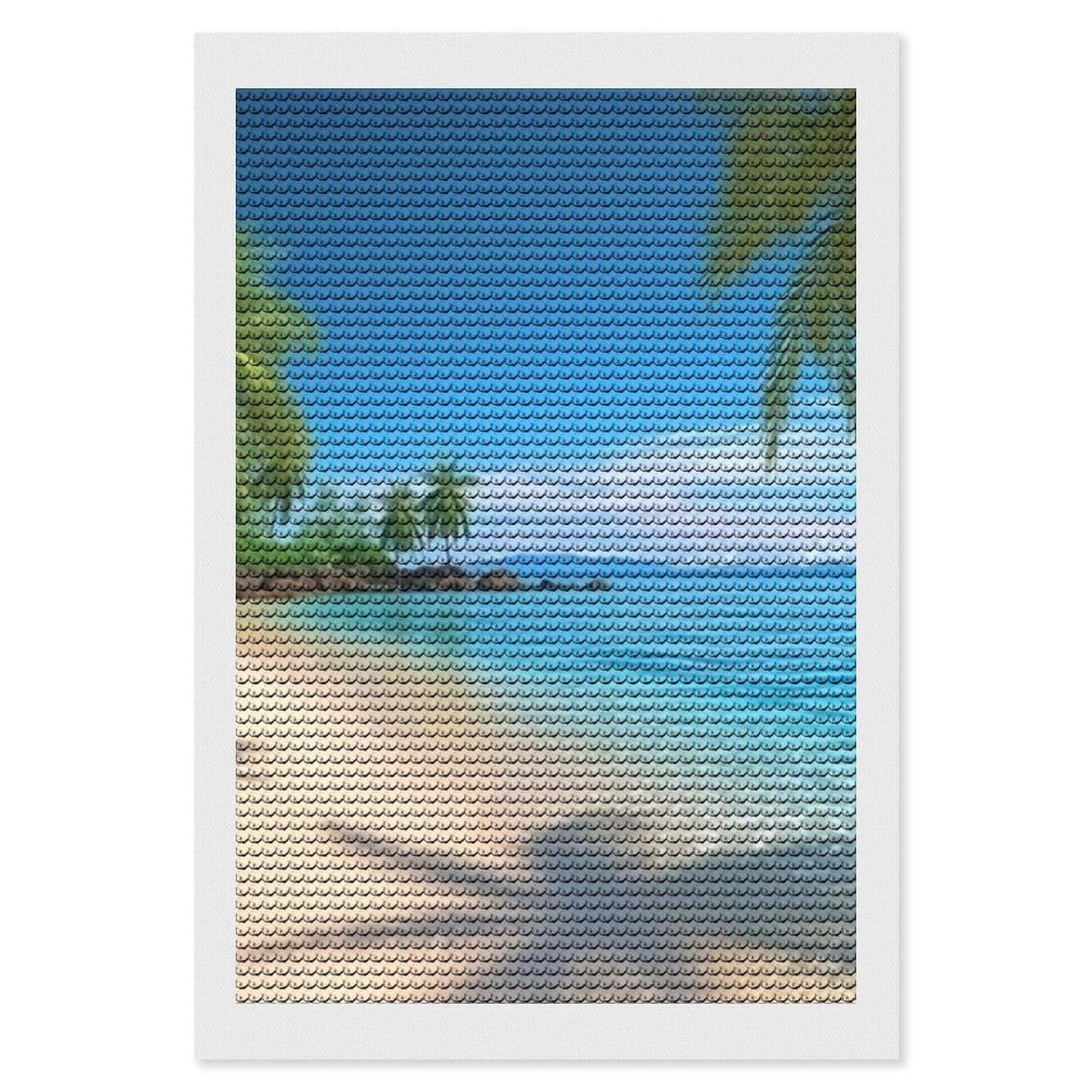 FodPand Diamond Art Kits for Adults, 5D Aurora Diamond Painting Kits for Beginners, Hawaiian Beach with Palm Trees DIY Full Drill Dots Gem Art Paint Crafts for Home Wall Decor 8"x12"