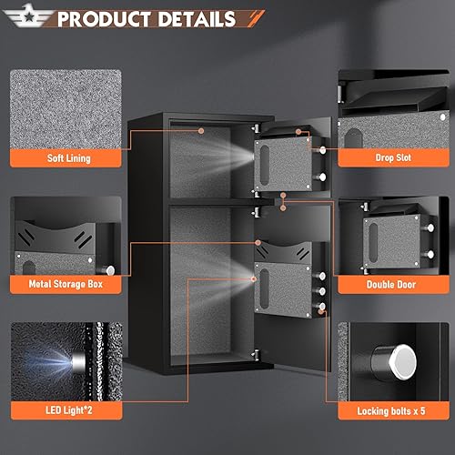 Miniatura 4 de Caja fuerte para el hogar, extra grande, resistente al fuego, impermeable, con ranura para depósito, seguridad digital, almacenamiento de metal,