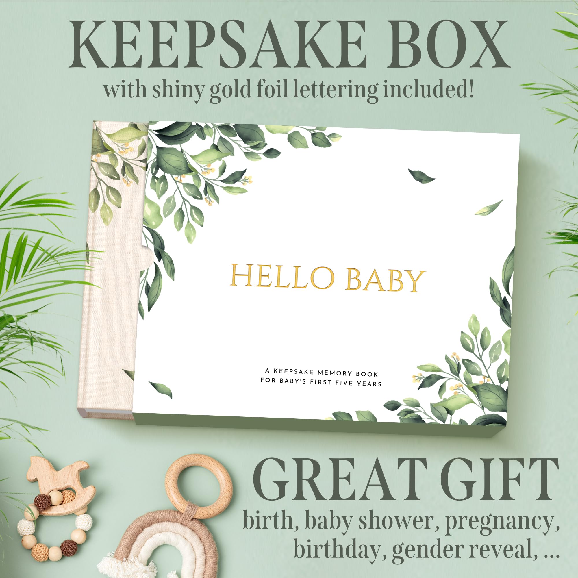Andenken Baby Erinnerungsbuch 30,2 x 22,4 cm, Meilensteinbuch für Baby mit goldenem Stift und Matte Papier Hardcover-Box. geschlechtsneutrales Erinnerungsbuch für Baby Junge oder Mädchen, Babybuch mit