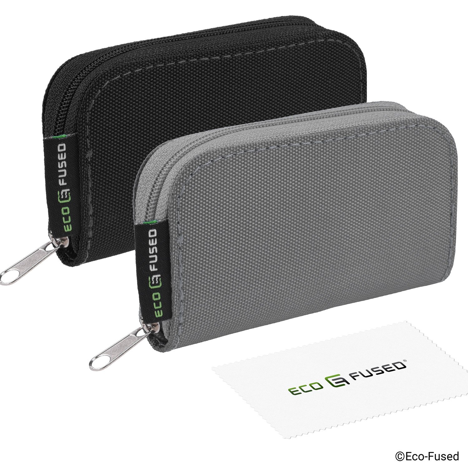 Eco-Fused Custodia per schede di memoria, adatta per schede SDHC e SD, 8 pagine e 22 scomparti, panno in microfibra incluso, confezione da 2, 44 scomparti, grigio e nero