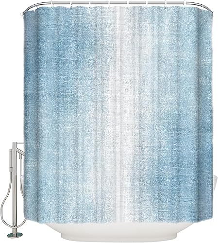 Miniatura 3 de Double Love Cortina de baño abstracta azul cielo de 78 pulgadas con ganchos, cortina de baño de poliéster impermeable lavable cortina de bañera