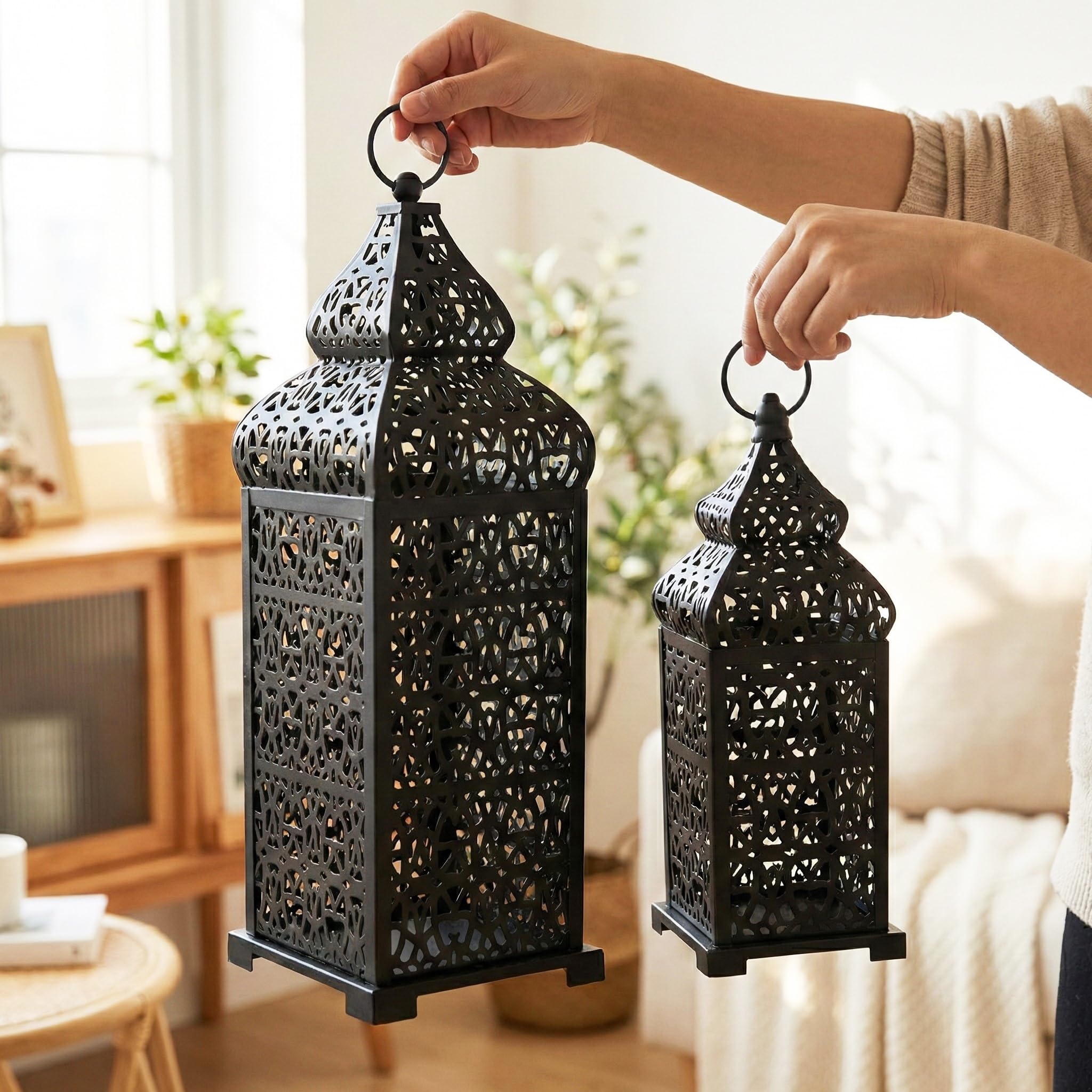 Vela Lanterns Tempio Marocchino Candele Lanterne, Nero, Set di 2