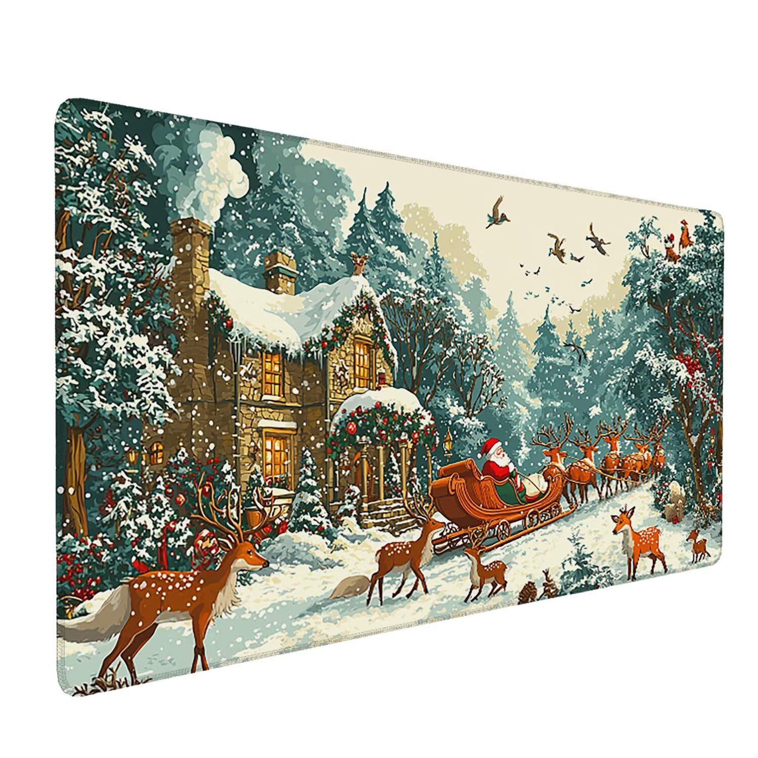 Duża podkładka pod mysz do gier świąteczna śnieg podkładka pod mysz XXL 1000 x 500 mm, zmywalna, neoprenowa podkładka pod mysz - ze zszytymi krawędziami, antypoślizgowa gumowa podstawa, akcesoria