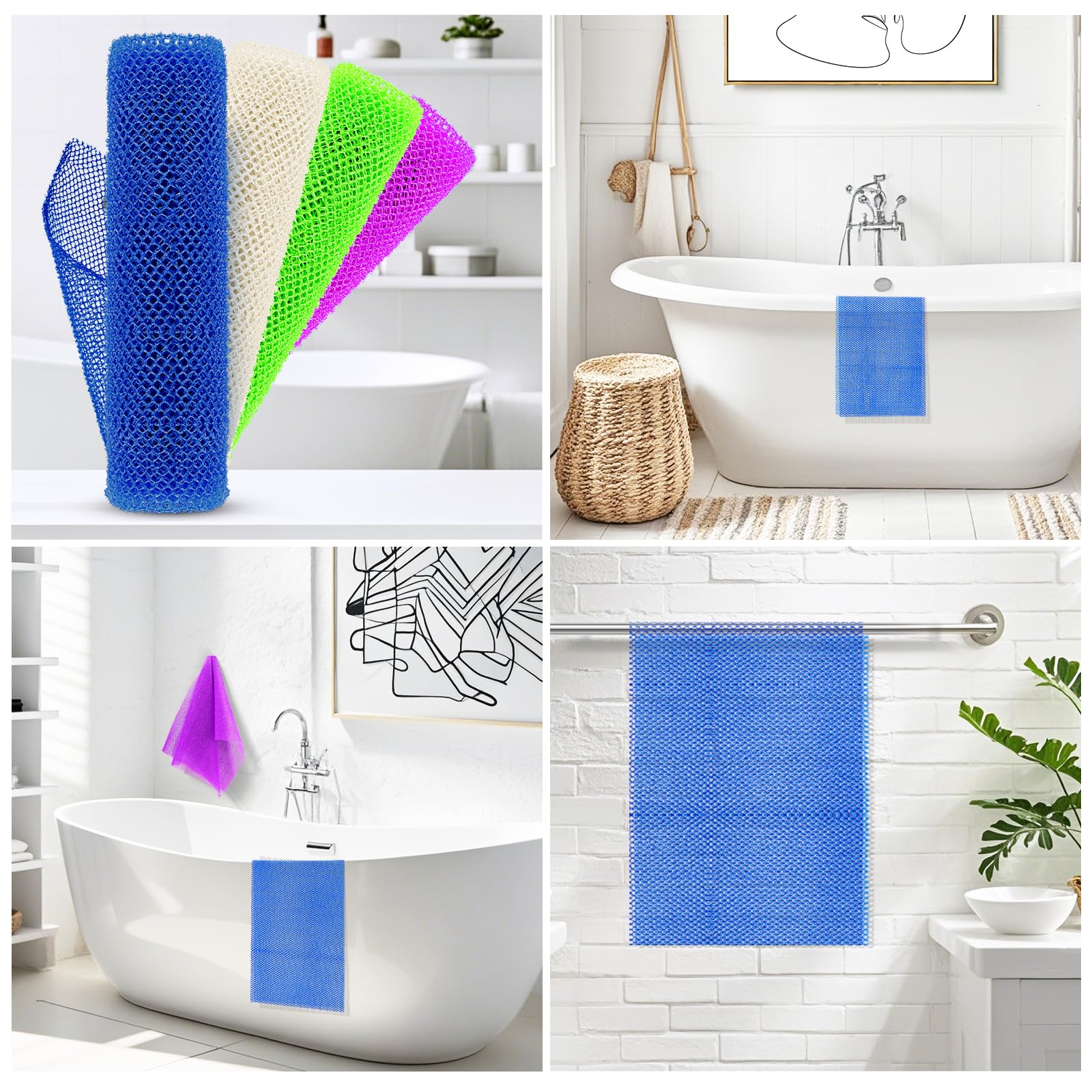 4 Pieces African Net Sponge for Deep Exfoliation – African Net Sponge Authentic, Exfoliating Washcloth, Quick-Drying African Exfoliating Net for Smooth & Glowing Skin(Blue, Green, Purple, White)