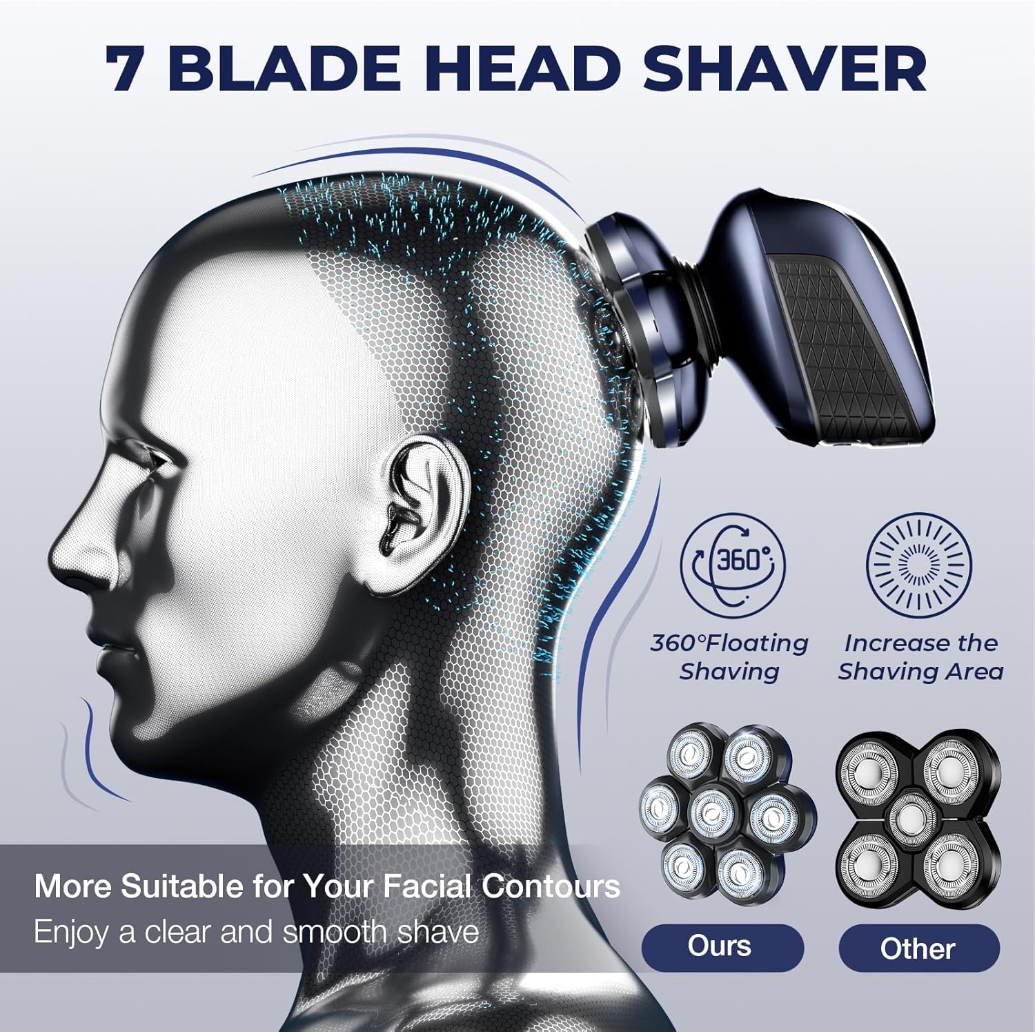 head shavers for bald men: 5-in-1 electric razor - waterproof wet dry shaving - professional grooming kit for balder - rechargeable head shavers for face/beard (deep blue)