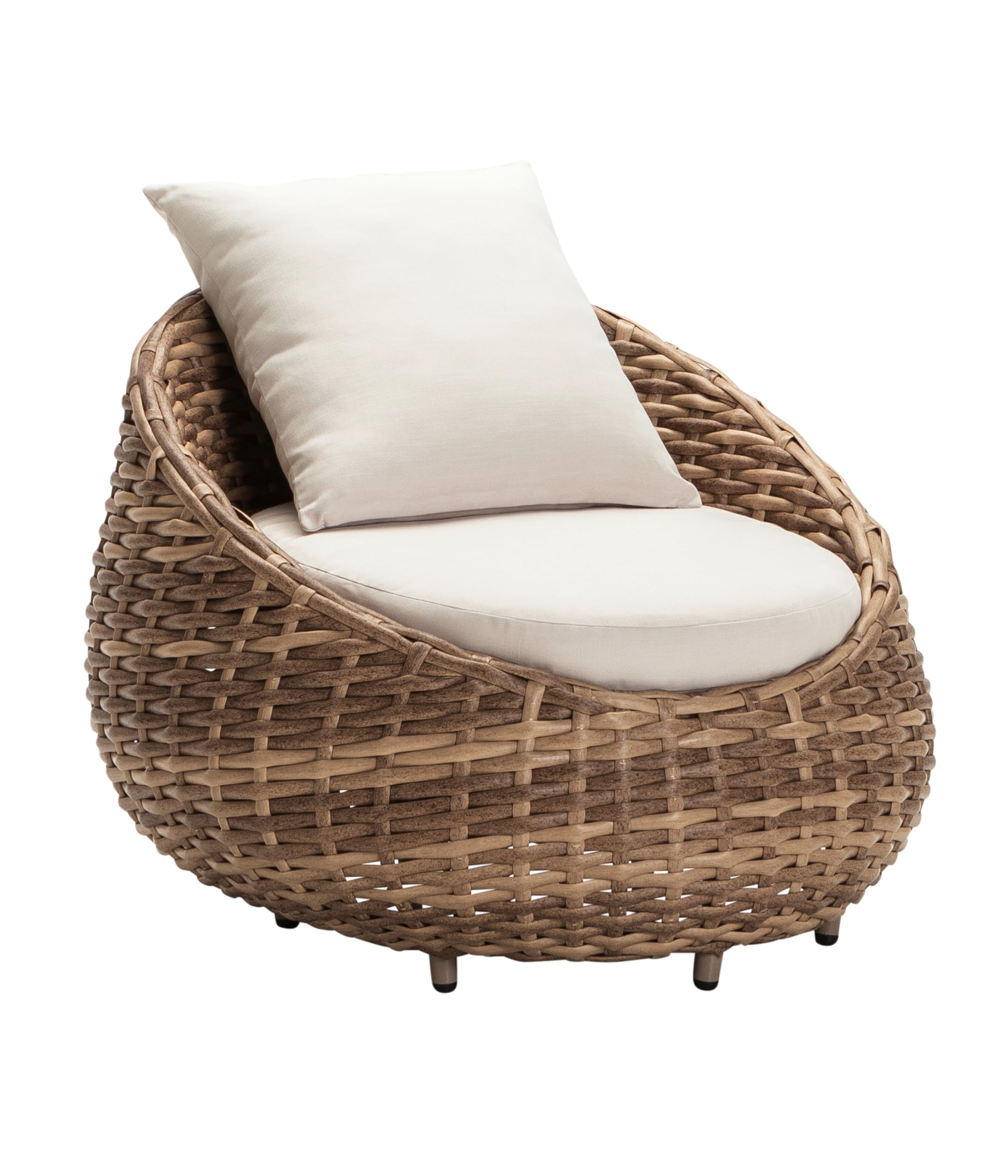 Dehner Sessel Tulum, Geflechtsessel wetterfest, Lounge Möbel Outdoor, 97 x 95 x 76 cm, Aluminium / Kunststoff / Polyester, braun / weiß