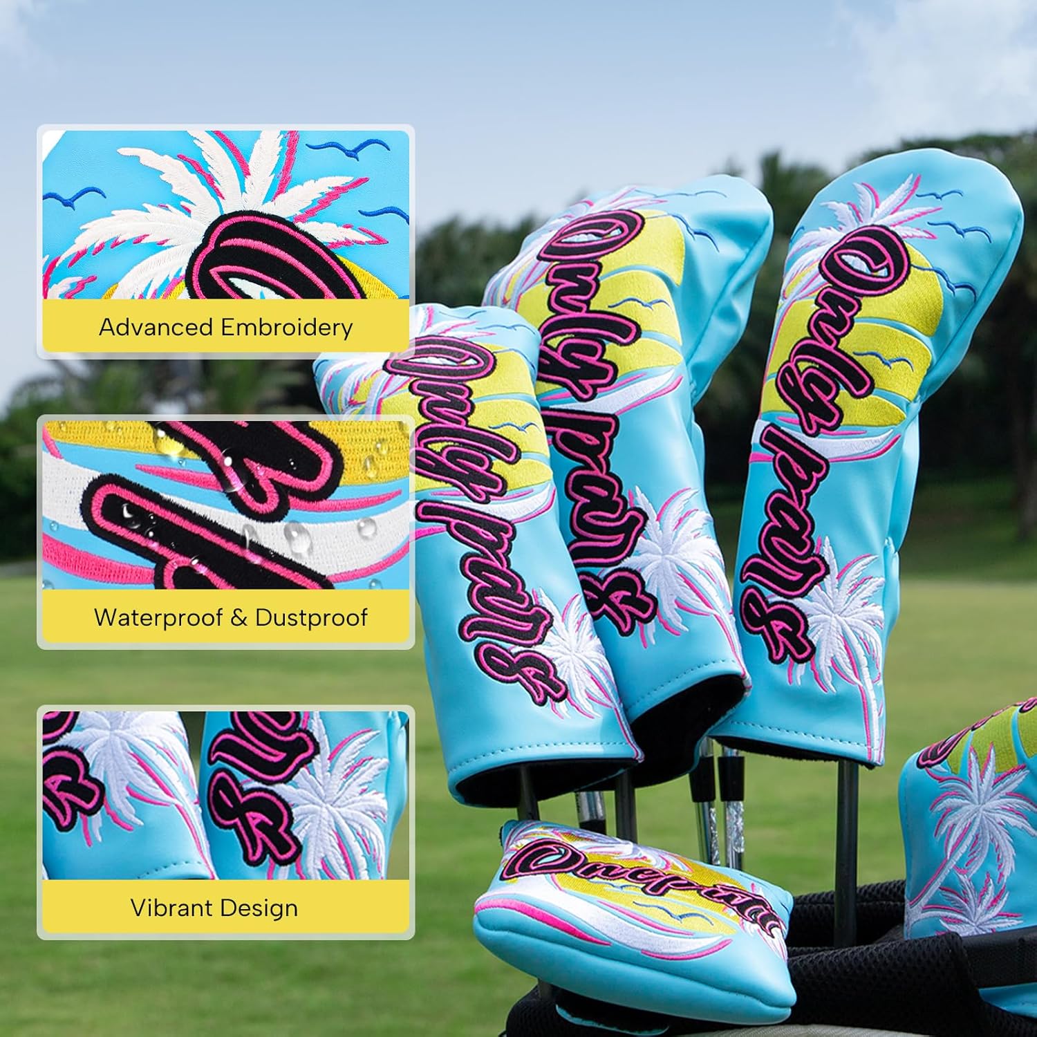 Golf Head Covers, Leather Driver Headcover, Fairway Wood Cover, Hybrid Head Covers – Advanced Embroidery Golf Club Head Covers for Men Women ONLY PARS Golf Headcovers