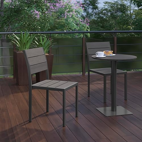 Miniatura 6 de Flash Furniture Finch - Silla de patio sin brazos de grado comercial, silla auxiliar apilable con listones de polietileno de teca sintética y marco