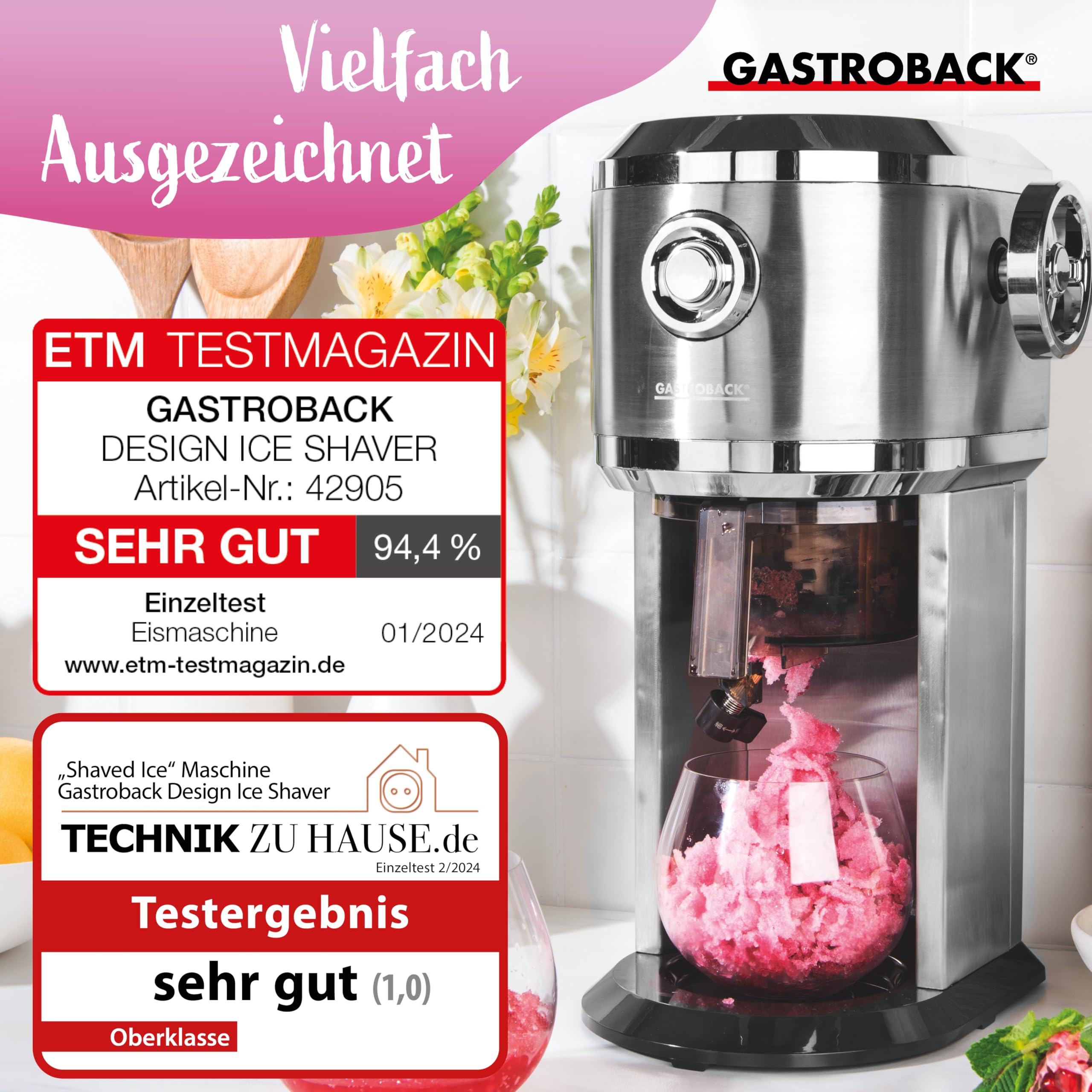 GASTROBACK Slush Macchina per la casa per il ghiaccio Shaver Machine – Slushy Maker per Frozen Cocktail, Snow Cone, Slusheis, Granita e Crushed/Shaved Ice – Spessore e quantità di riempimento