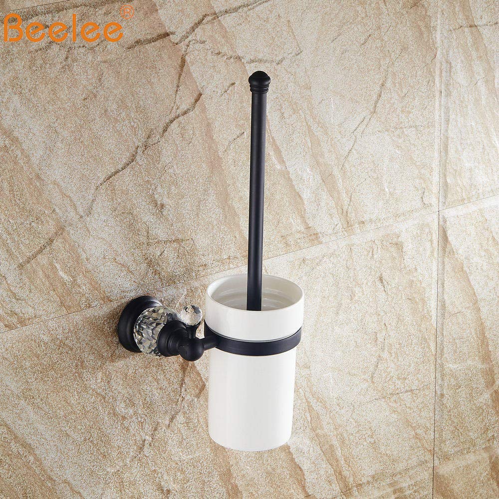 Brosses de Toilette, Soportes de Brosse de Toilette en Laiton Fixés Au Mur, Type Durable de Tasse en Céramique - Cromo,Noir