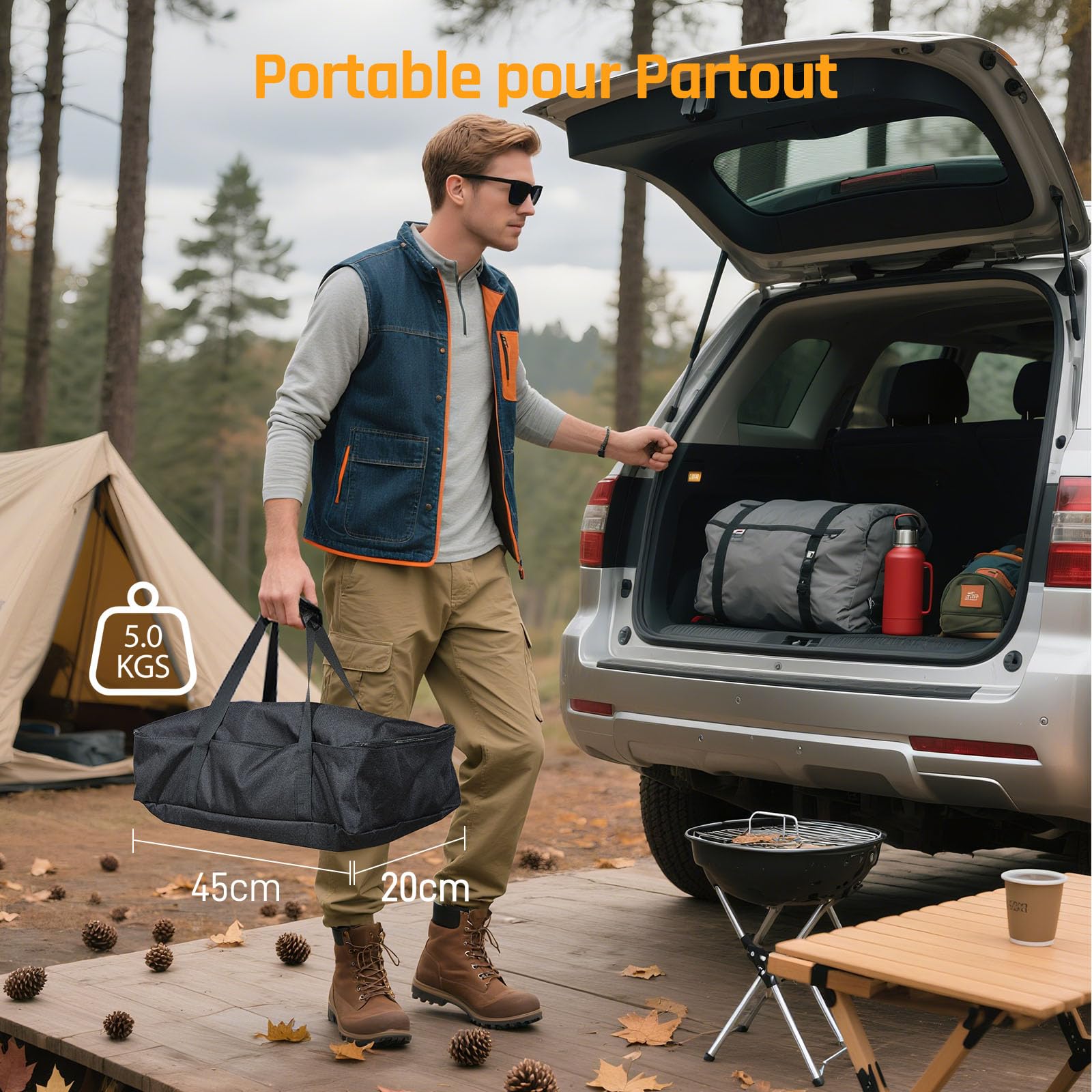 Écran de Projection Extérieur sur Pied LEORFI 120 Pouces Portable - Support Renforcé, Toile HD 4K 16:9 sans Plis - Projection Avant/Arrière - Sac de Transport Inclus pour Cinéma Maison Jardin