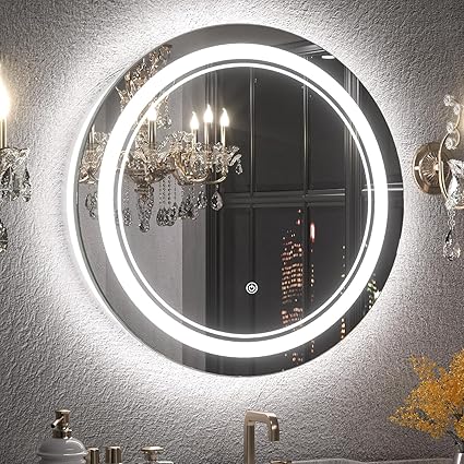 kaevion 2 feet Frameless Round Wall Mirror with Adjustable 3 LED Light - White/Warm/Natural | Anti-Fog Dimmable Lights Makeup Mirror | Home D cor Wall Hanging Mirror- Circular Shape