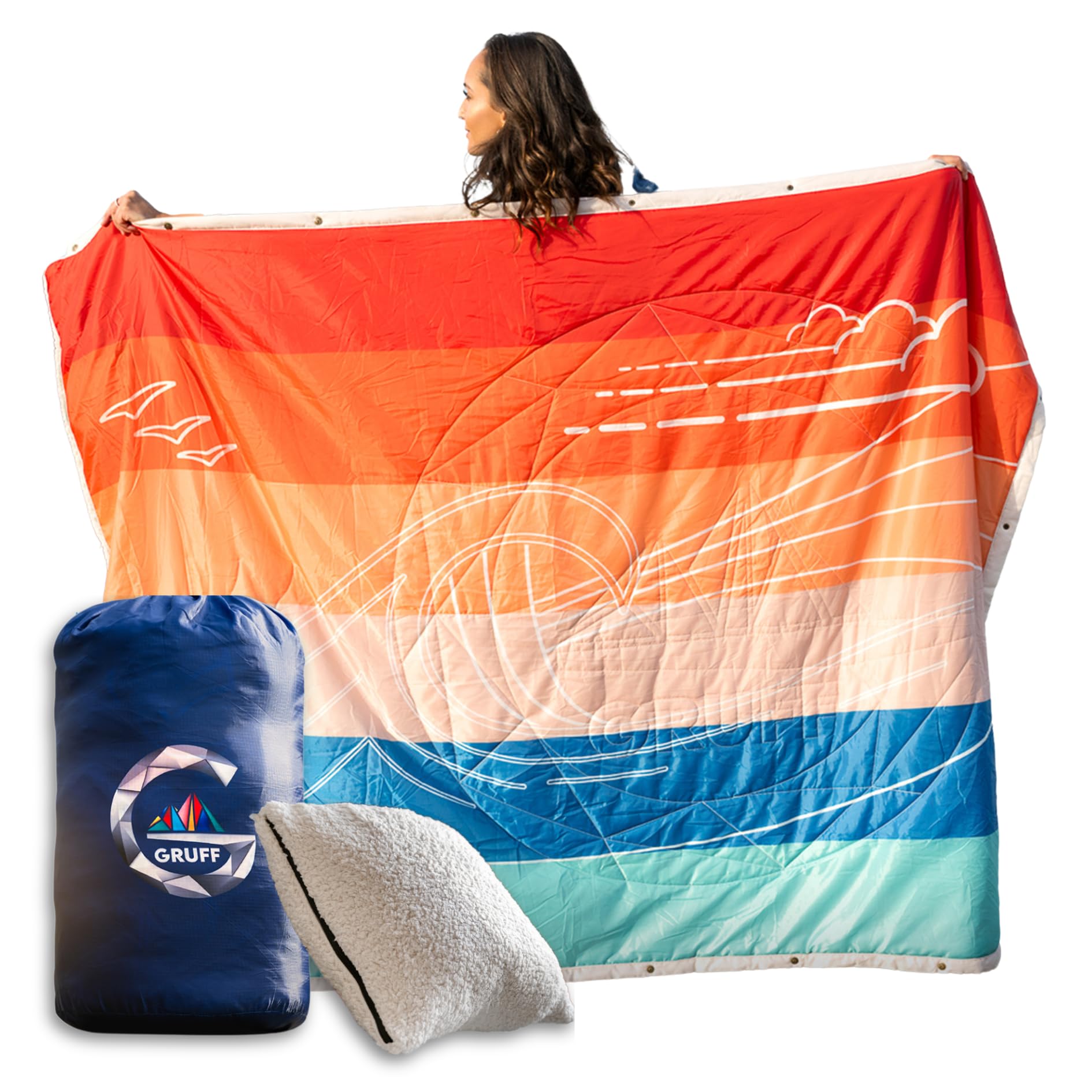 Gruff Ultimate 5-in-1 Outdoor Camping Blanket & Pillow – Waterproof Quilt and Travel Blanket 2 x 1.3 m – Compact, Durable, and Versatile for Outdoor use, Hiking, and Adventures