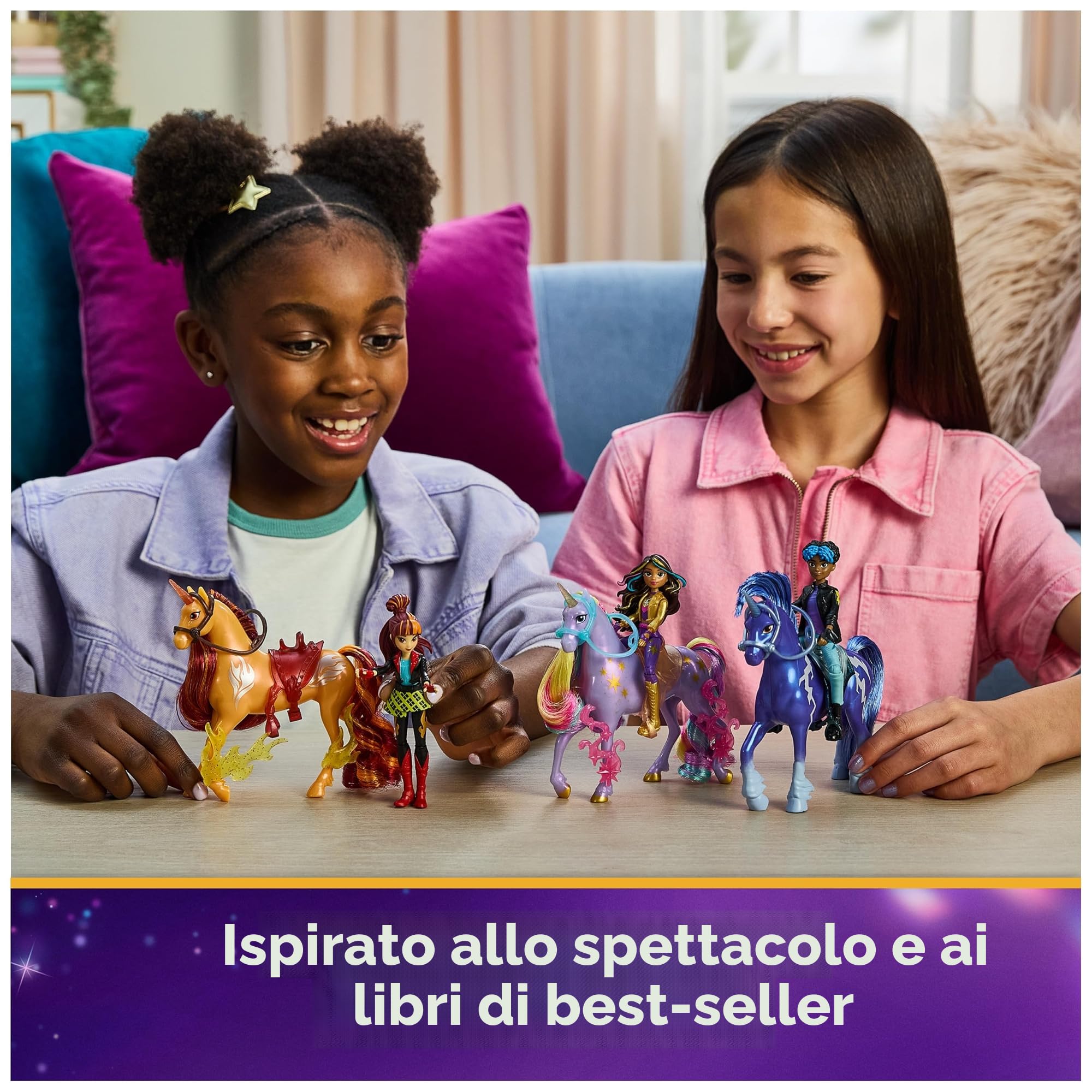 Unicorn Academy Set – Rory e Unicorno Storm con vera criniera e coda e spazzola, circa 12 cm personaggi originali della popolare serie Netflix, per bambini dai 4 anni in su