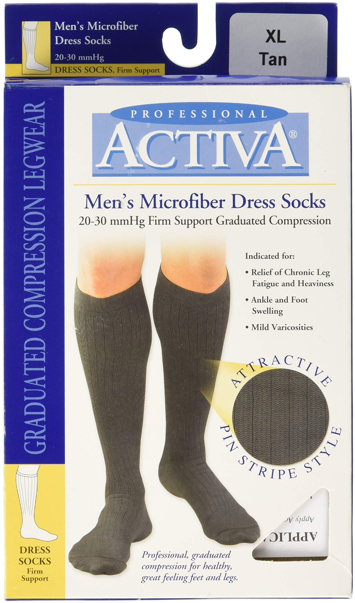 Activa Men's 20-30 mmHg Microfiber Dress Socks, Tan, X-Large