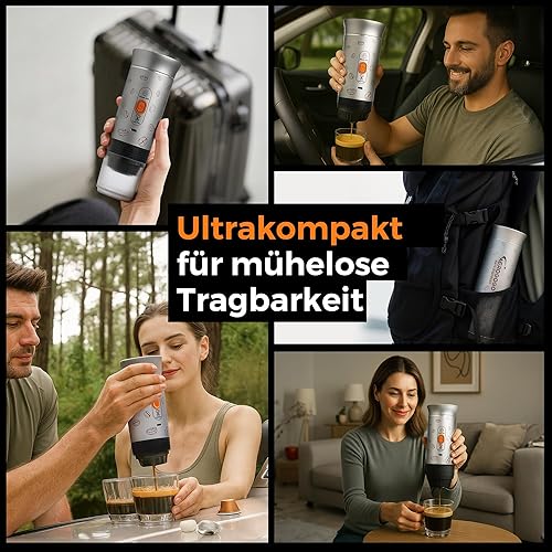 Miniatura 7 de Máquina de café espresso portátil, cafetera de viaje 3 en 1 con autocalentamiento, funciona con pilas, 20 bares, máquina de café espresso portátil