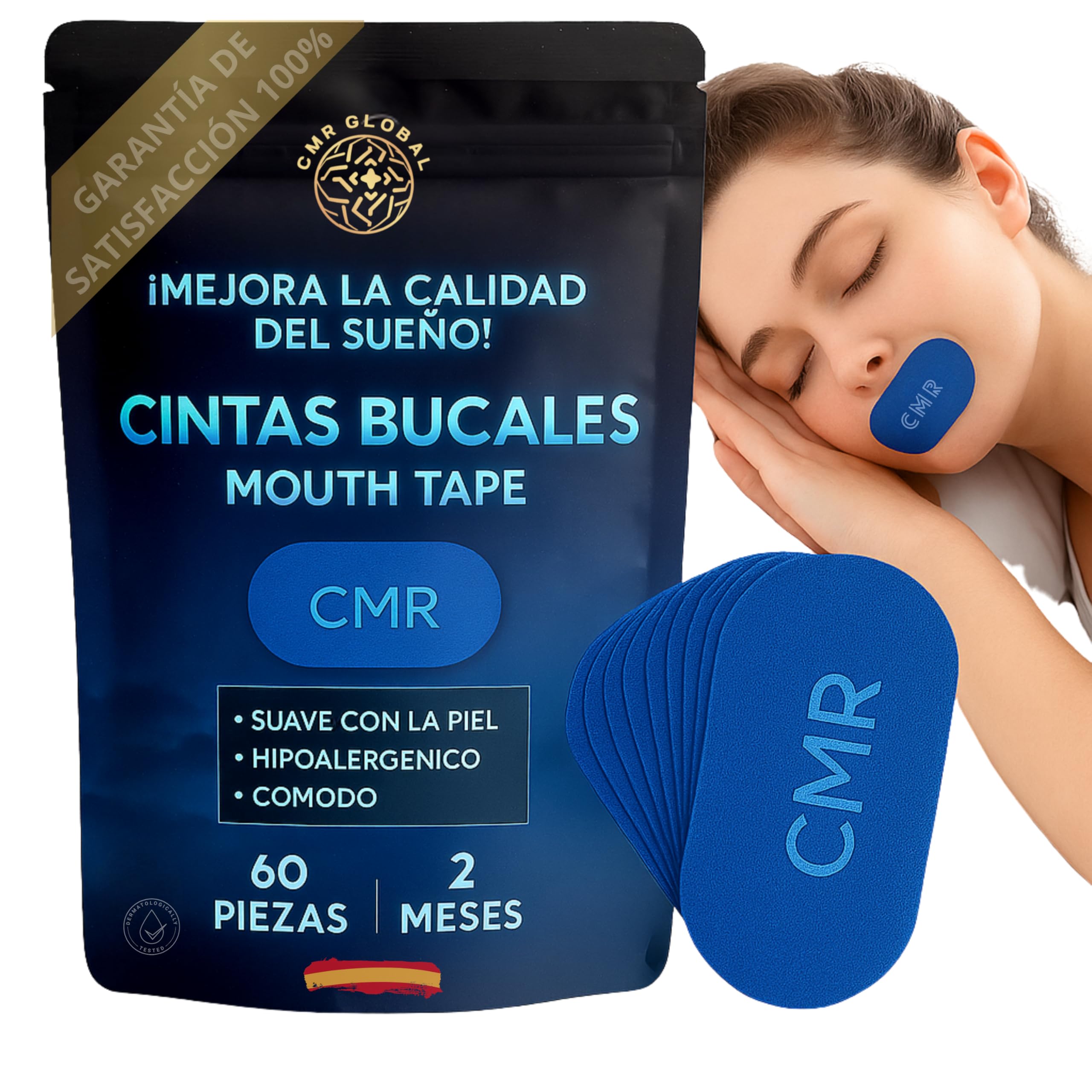 PACK PRO PREMIUM Pack de 60 Tiras Bucales Mouth tape para dormir. Antirronquidos para Dormir con la Boca Cerrada. Cinta Bucal Mejora la Respiración y Reduce los Ronquidos. Tiras Para Dejar de Roncar.