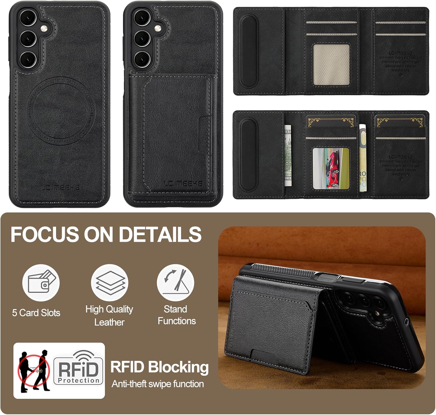 HXY Wallet Case for Samsung Galaxy S25 FE, Compatible with MagSafe for Men Women, Detachable Magnetic Wallet Phone Case with Card Slot Holder RFID Blocking for Samsung Galaxy S25 FE 5G (Black)
