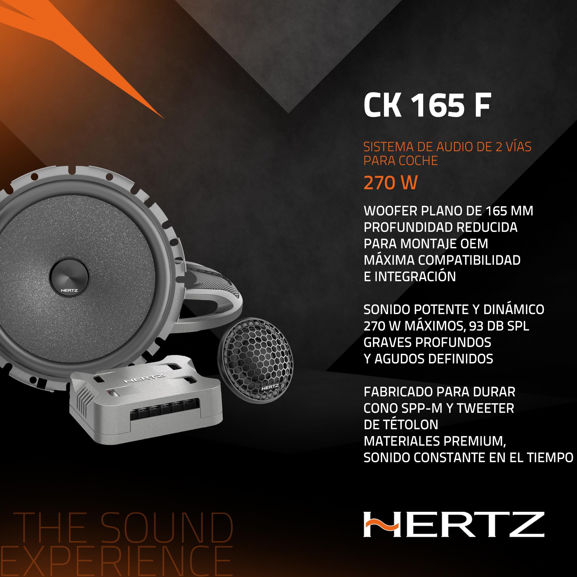 Hertz CK 165 F Kit de 2 vías 165 mm, 270 W | tweeter 26 mm, filtro incluido, 6,5 pulgadas, 90 W RMS, 4 Ohm, 92 dB, rejillas incluidas