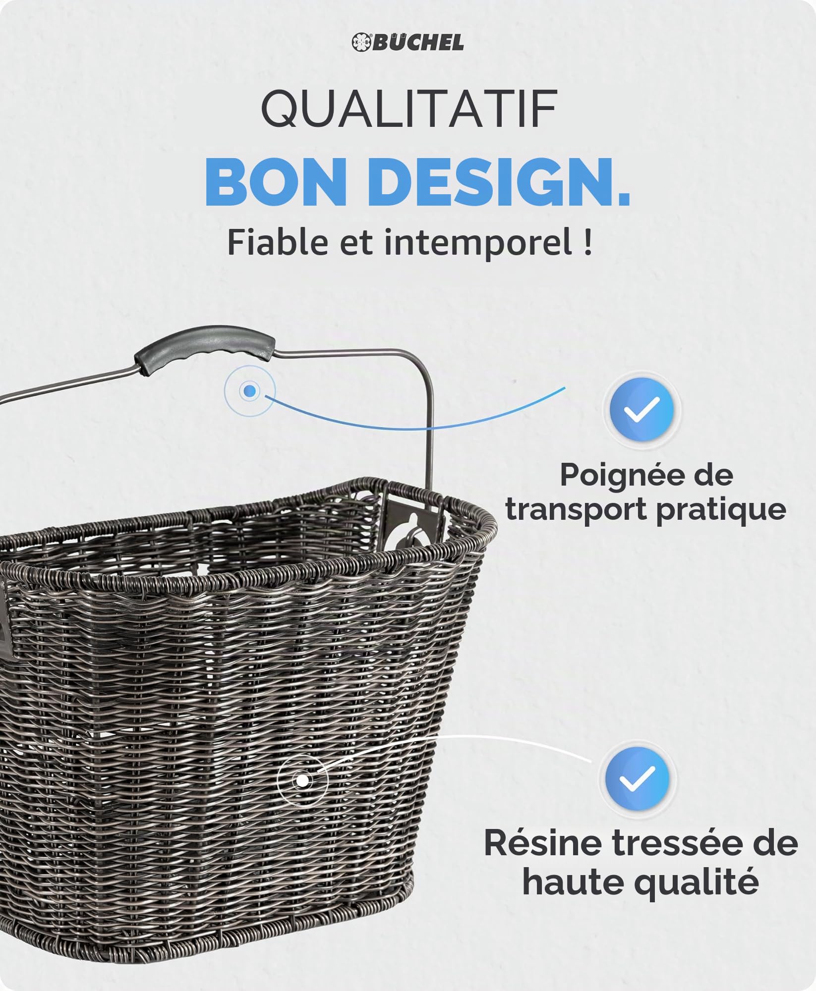 Büchel Panier de vélo Avant en polyrotin I avec Montage Rapide innovant - Panier de vélo pour l'avant 35 x 26 x 25 cm - Panier de Guidon de vélo