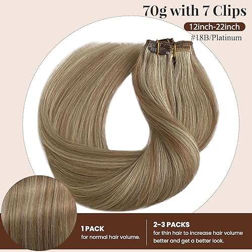 Miniatura 5 de Extensiones de cabello humano con clip, color burdeos, extensiones de cabello humano largo ondulado con clip, 2.47 onzas, 7 unidades, extensiones de