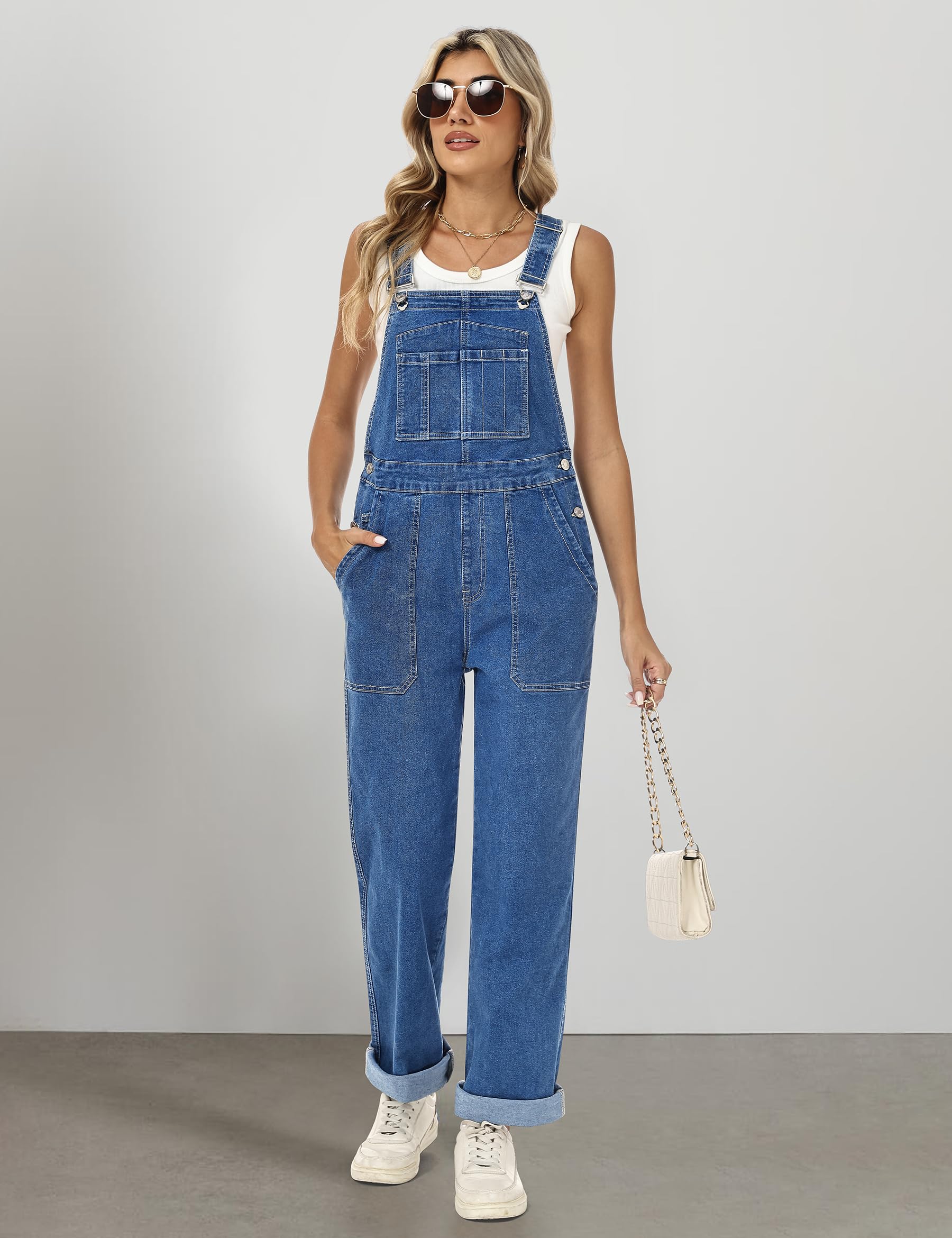Fengbay Salopette da donna in denim, tuta da donna in denim, con spalline regolabili, casual, ampia, con tasche
